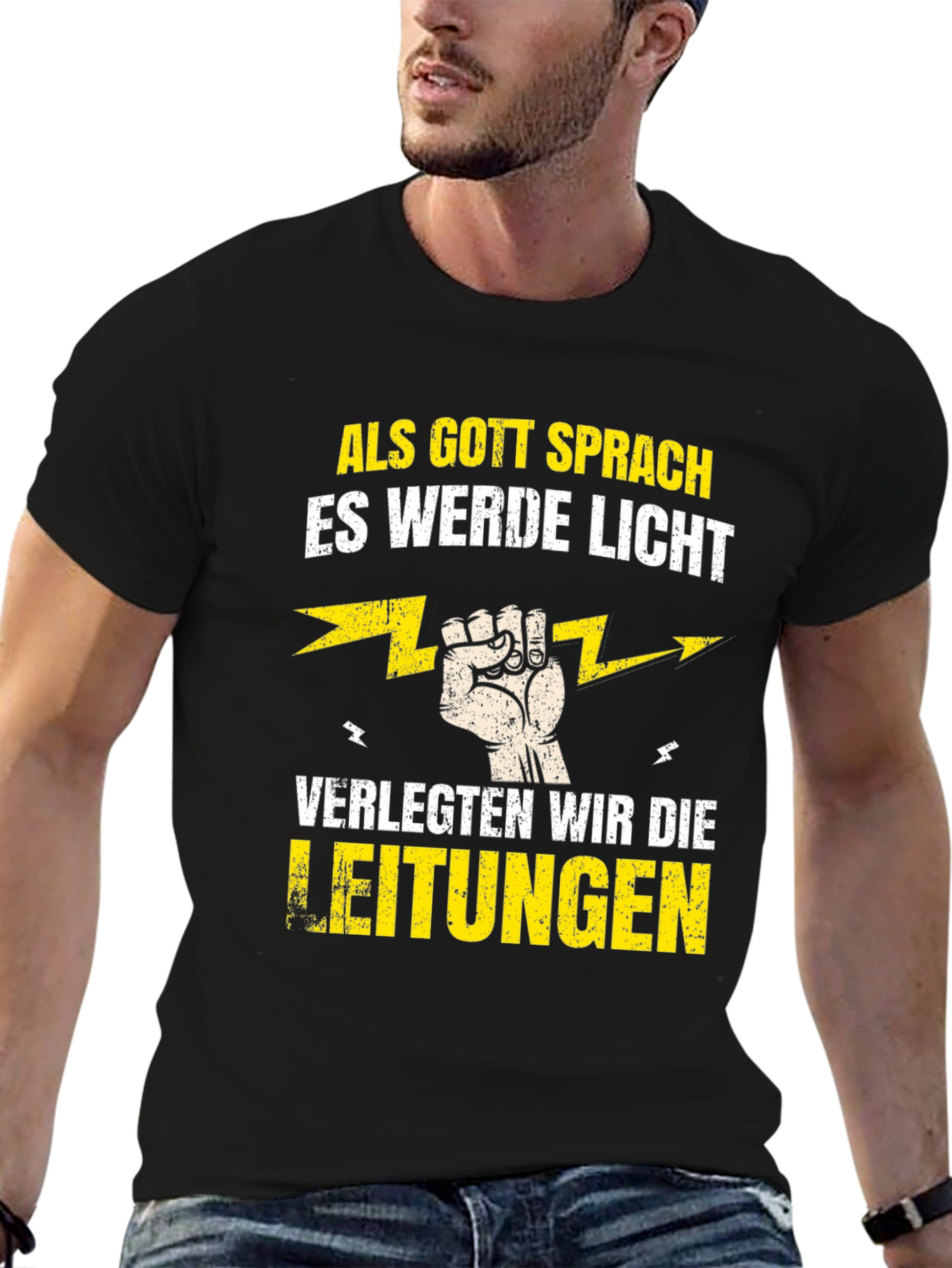 Black Funny Electrician T-Shirt - Als Gott Sprach view 6