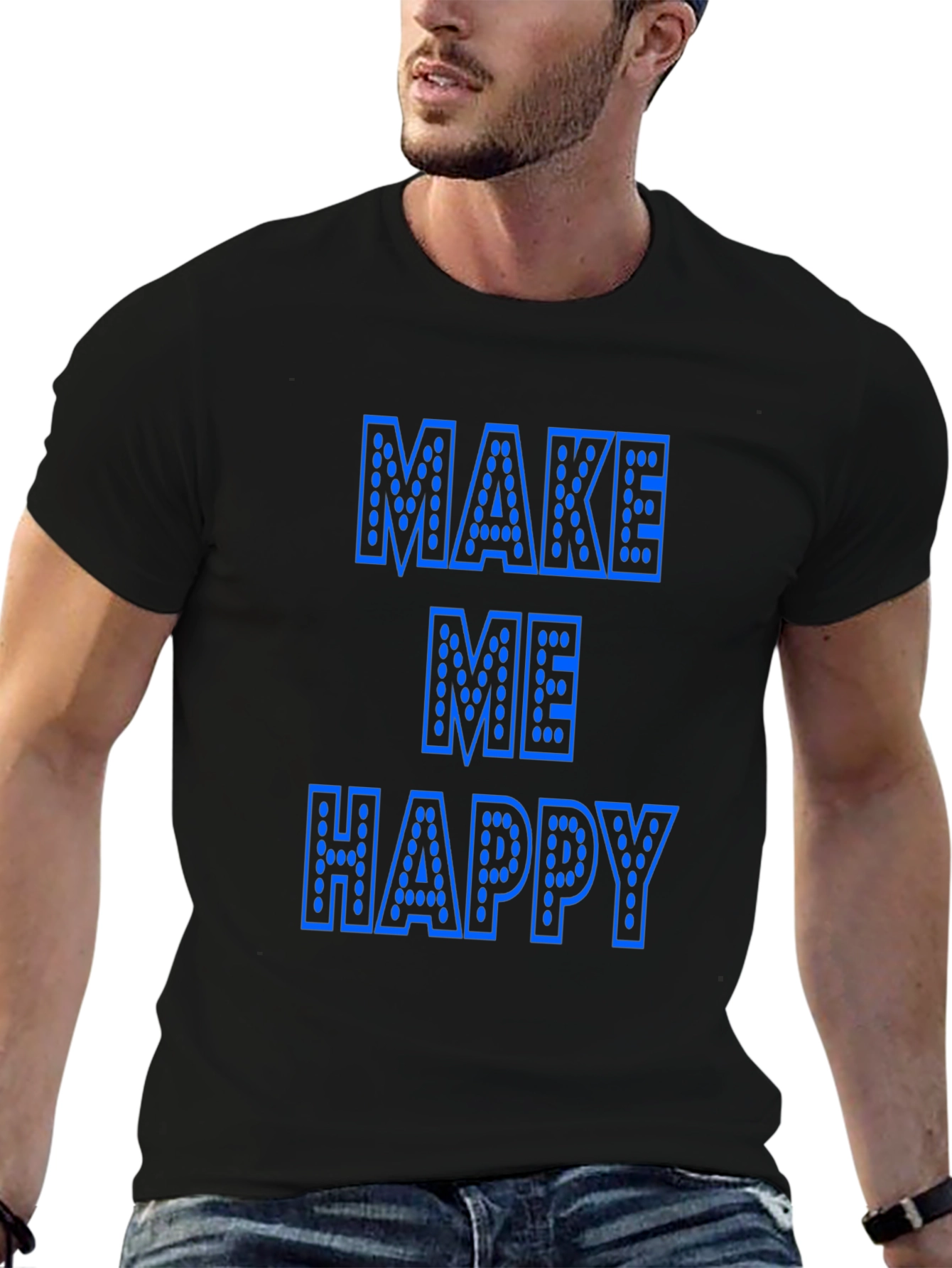 Black Make Me Happy Graphic T-Shirt - Bold Blue Print view 6