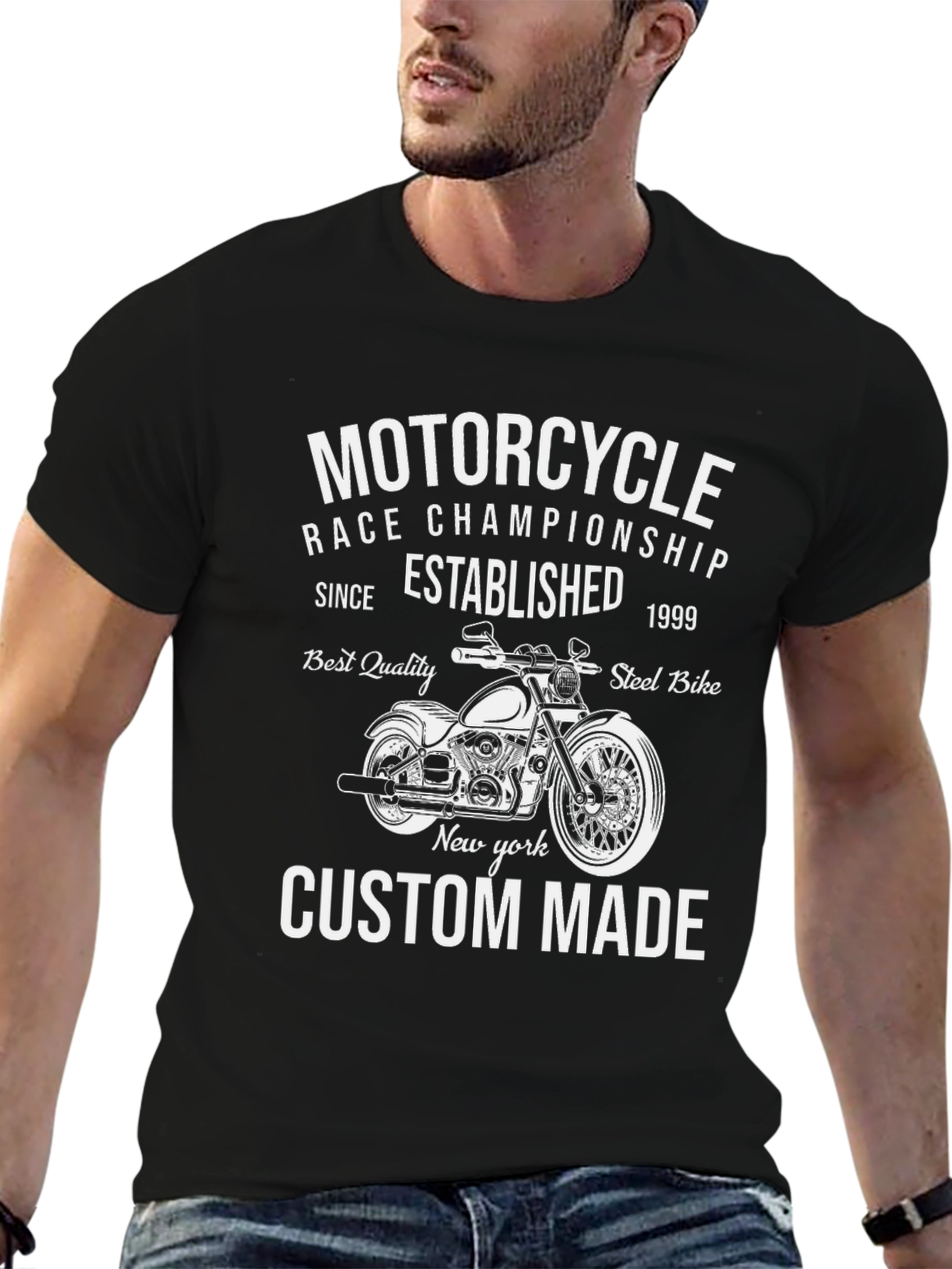 Black Motorcycle Race Championship Custom Made T-Shirt view 6