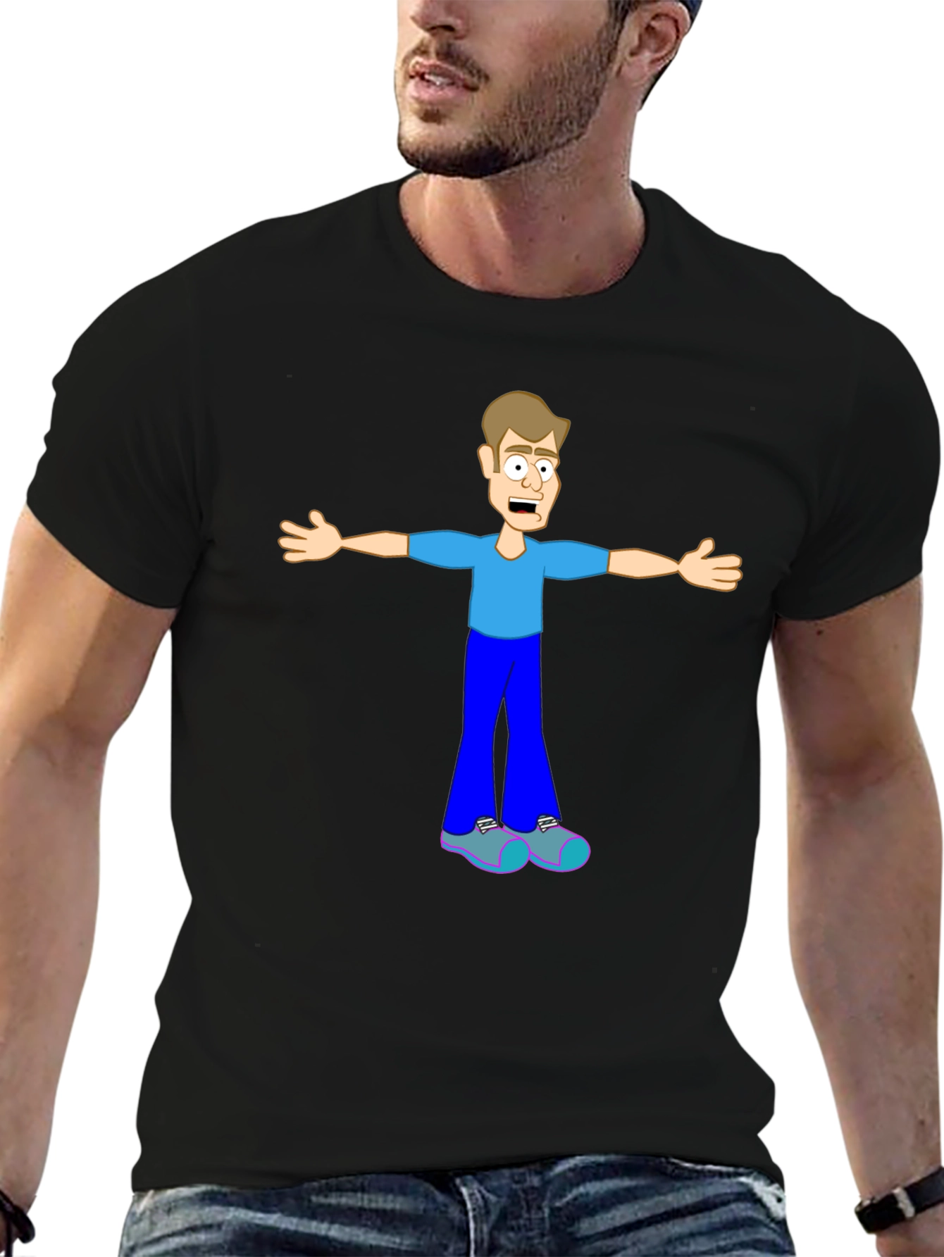 Black Cartoon Graphic Tee - Men's Black T-Shirt view 6