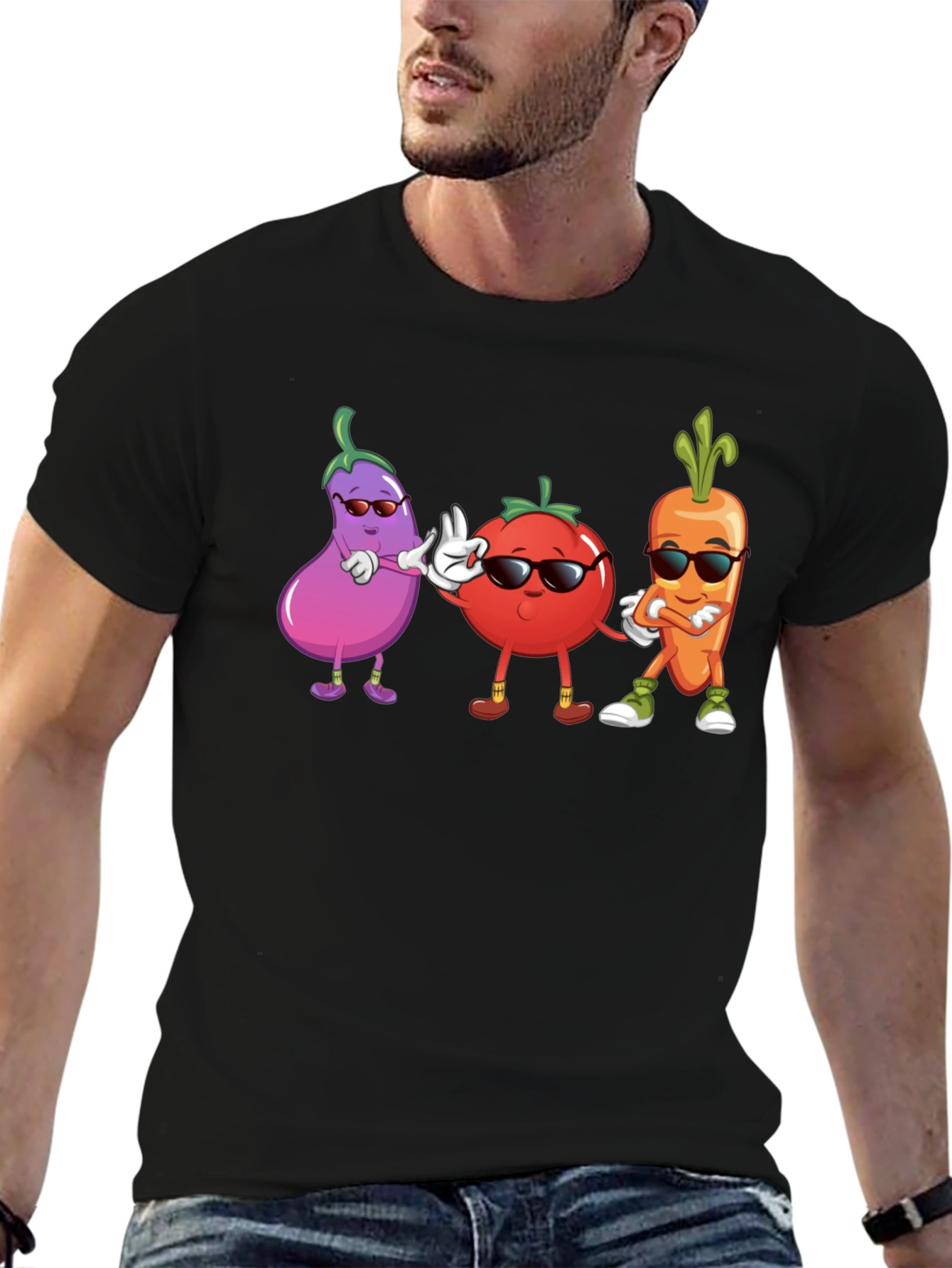 Black Cool Veggie Squad Black T-Shirt view 6