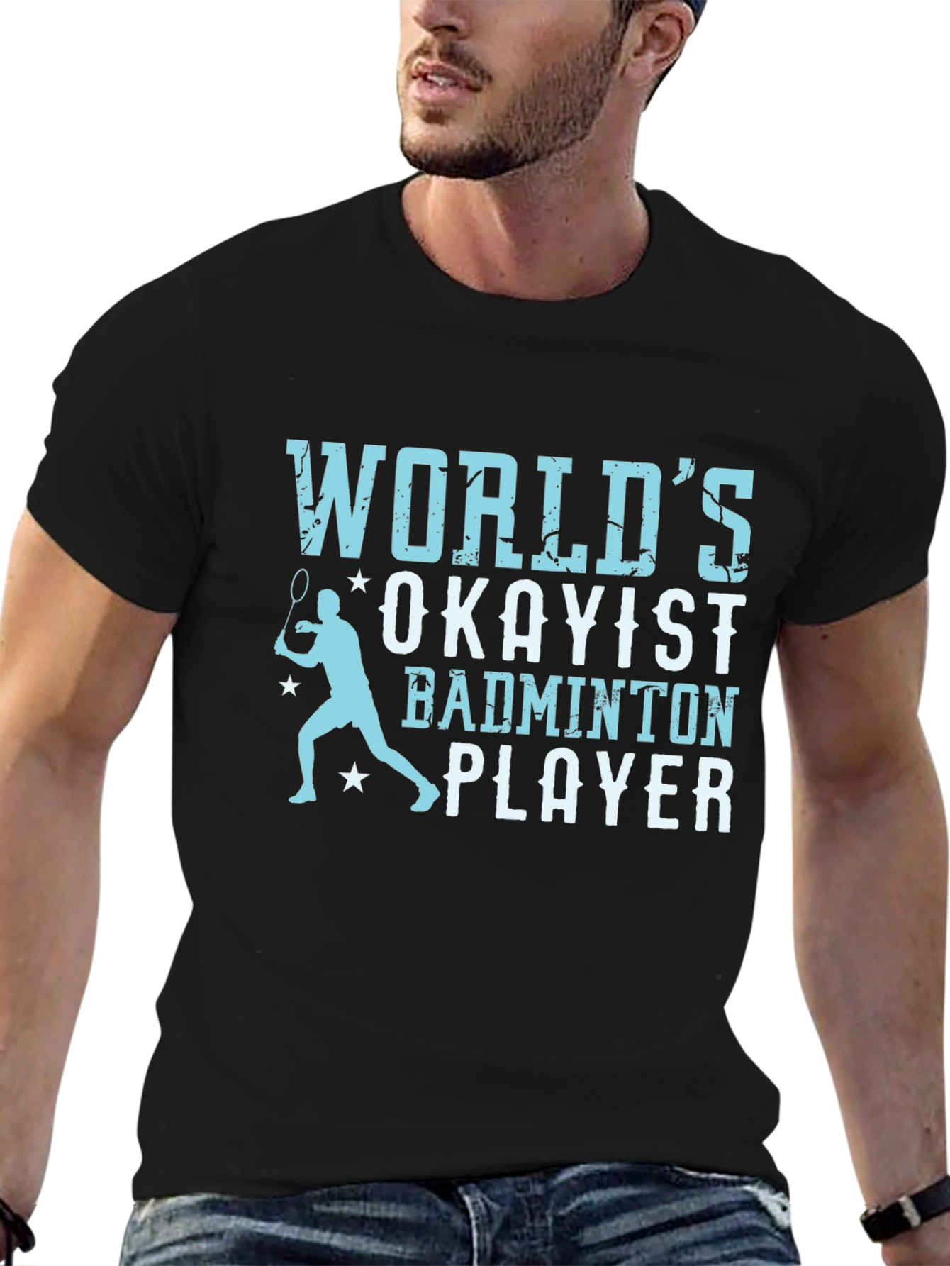 Black World's Okayist Badminton Player T-Shirt view 6