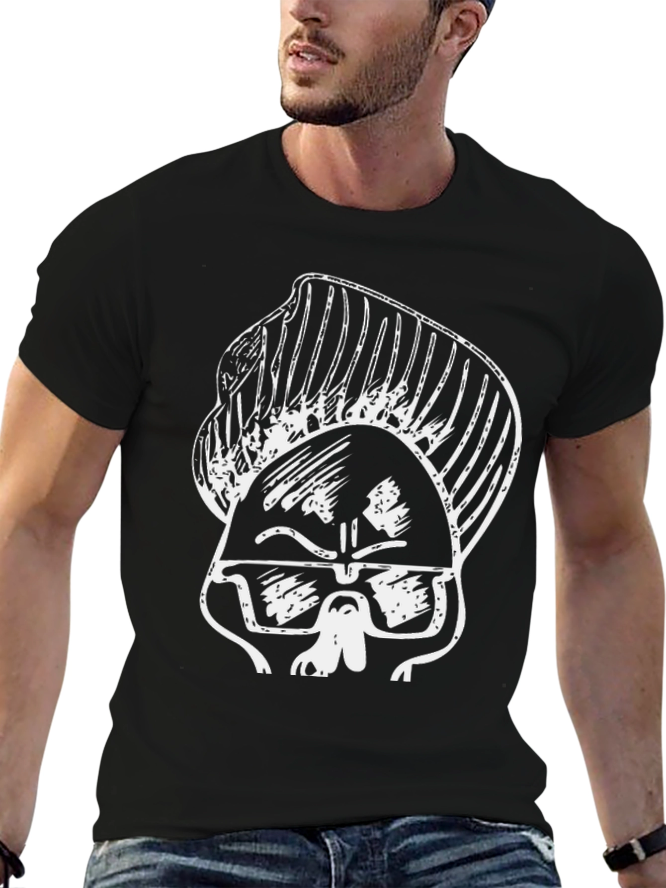 Black Cool Cartoon Skull Graphic Black T-Shirt view 6