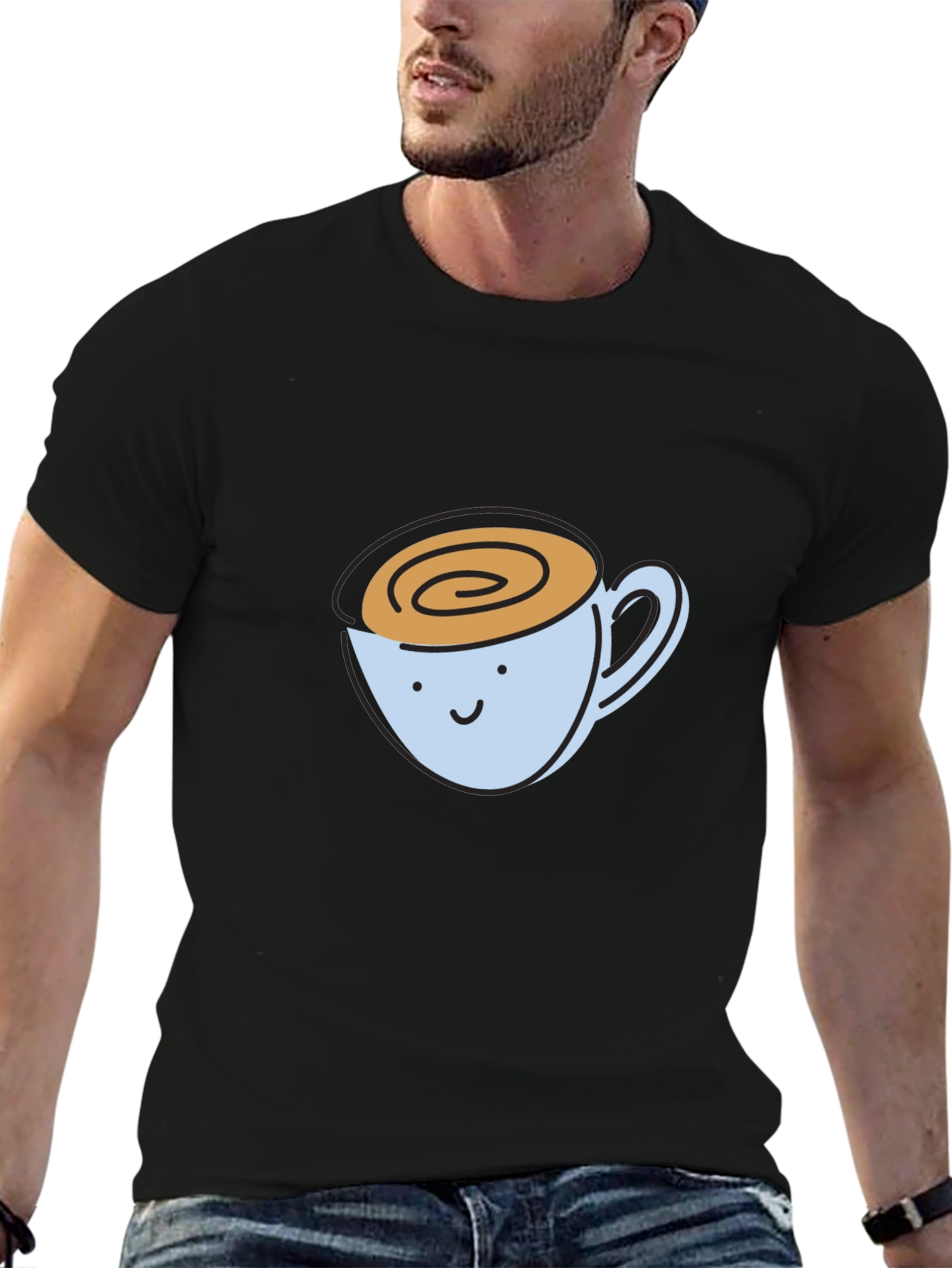 Black Cute Coffee Cup Graphic T-Shirt view 6