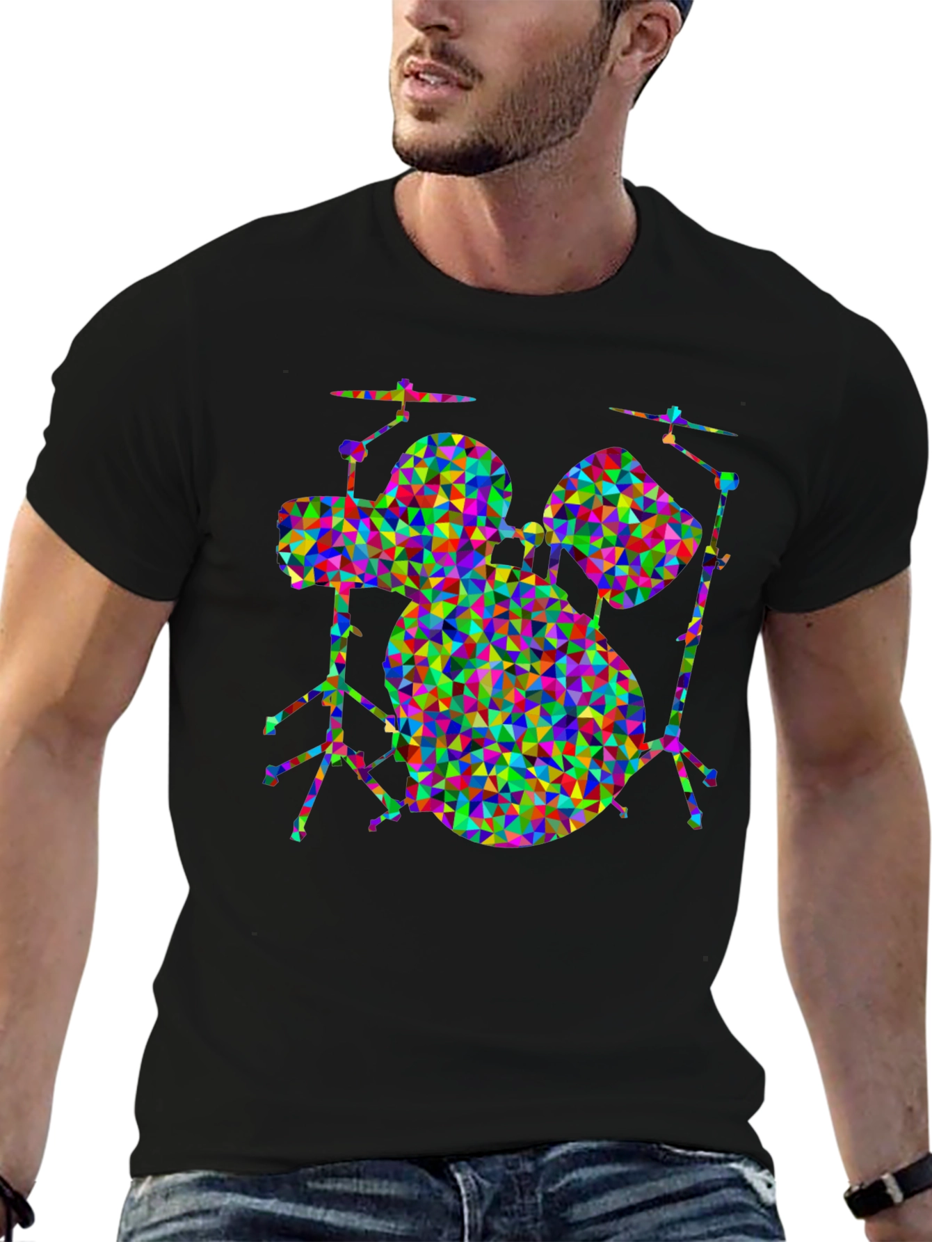 Black Geometric Drum Set T-Shirt view 6
