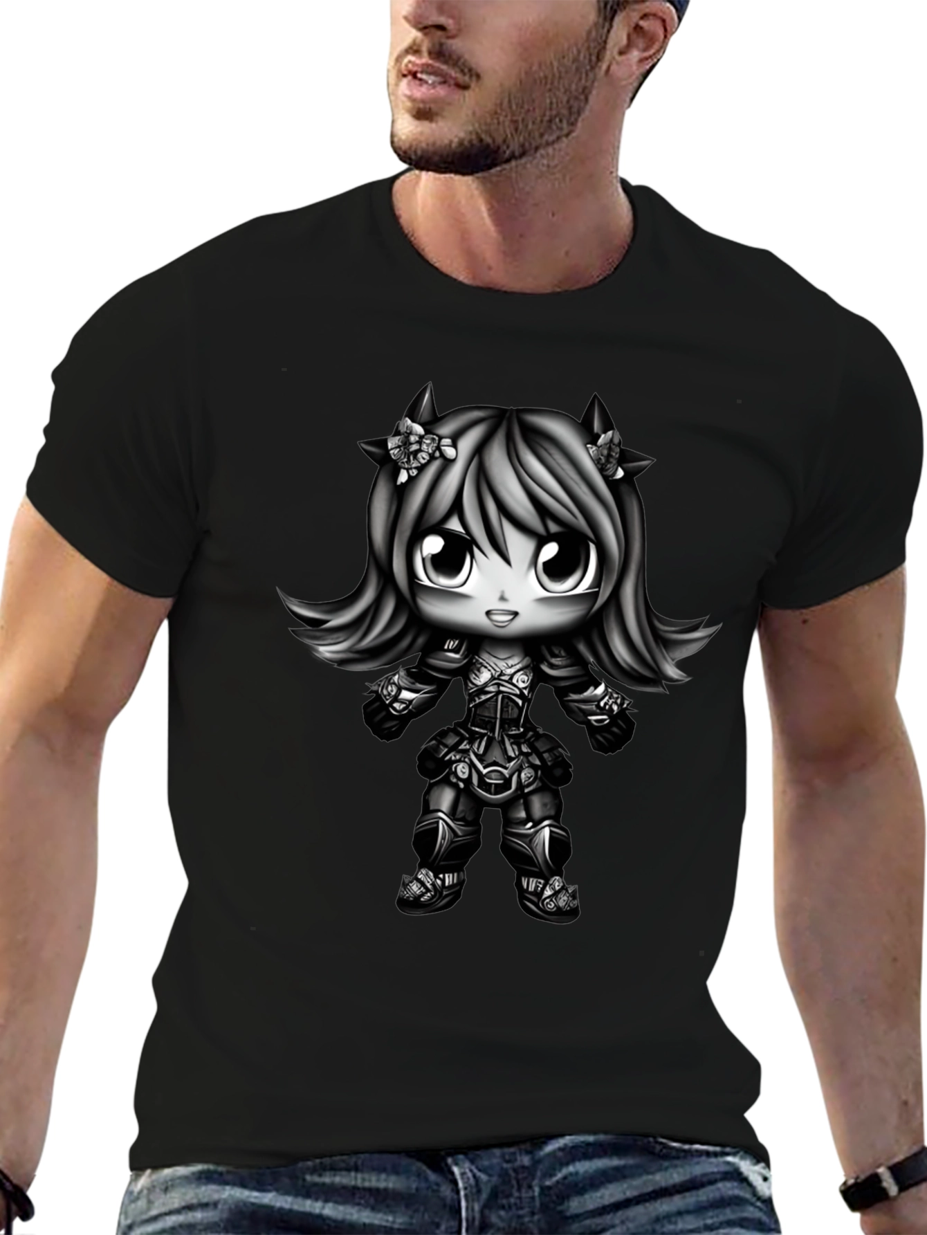 Black Anime Girl Graphic Black T-Shirt view 6