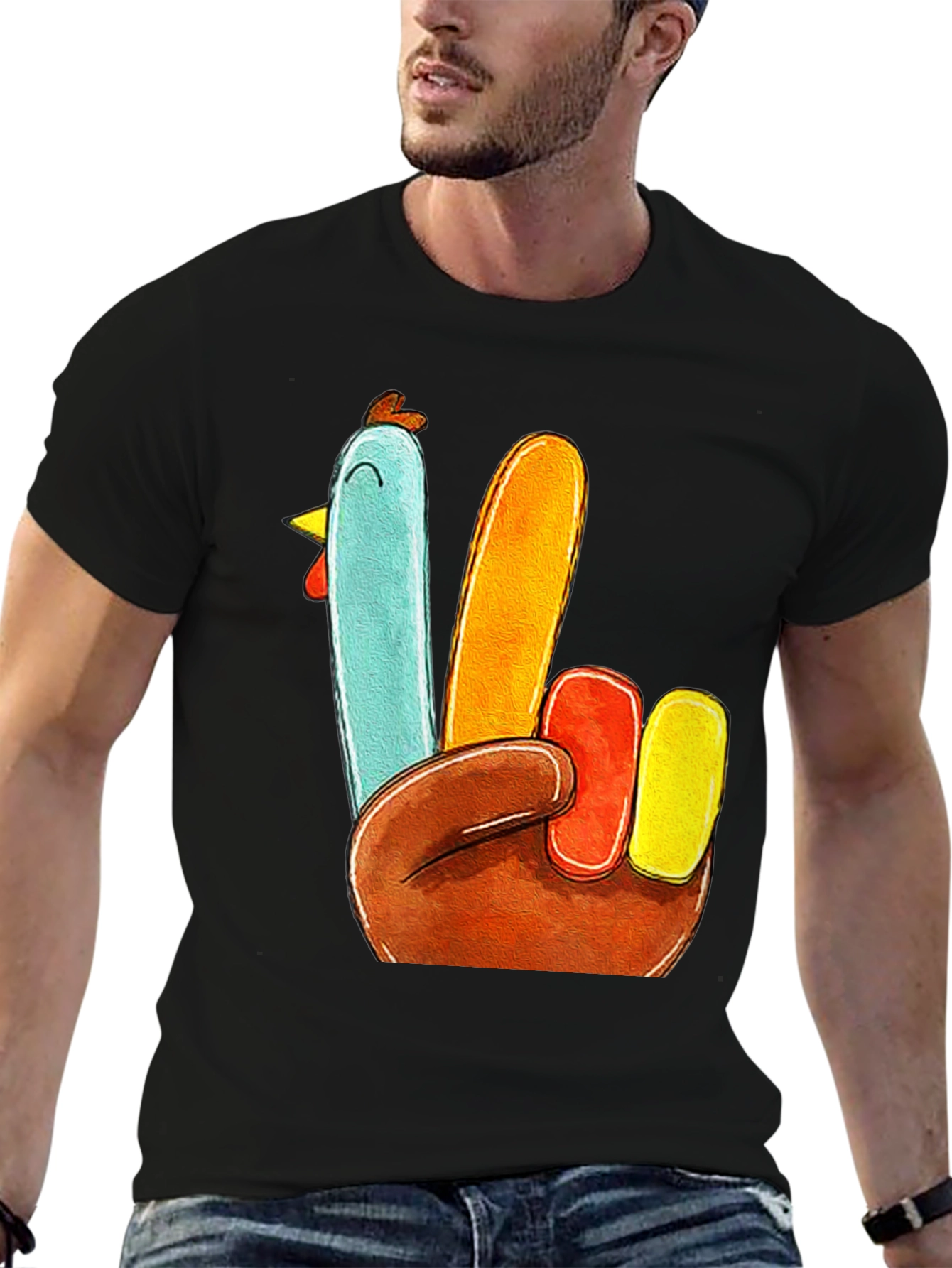 Black Turkey Peace Sign Thanksgiving T-Shirt view 6