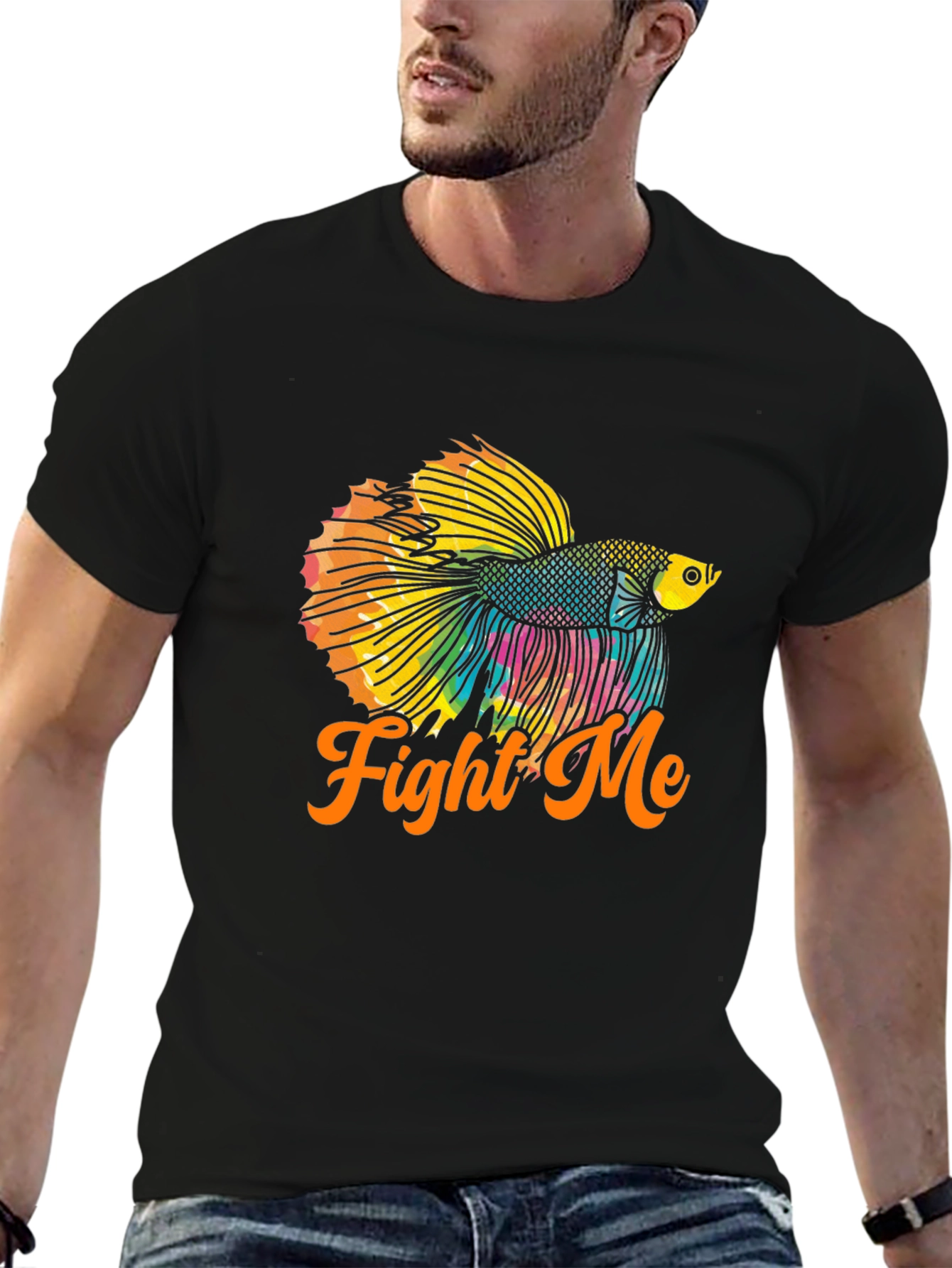 Black Fight Me Betta Fish T-Shirt - Black view 6