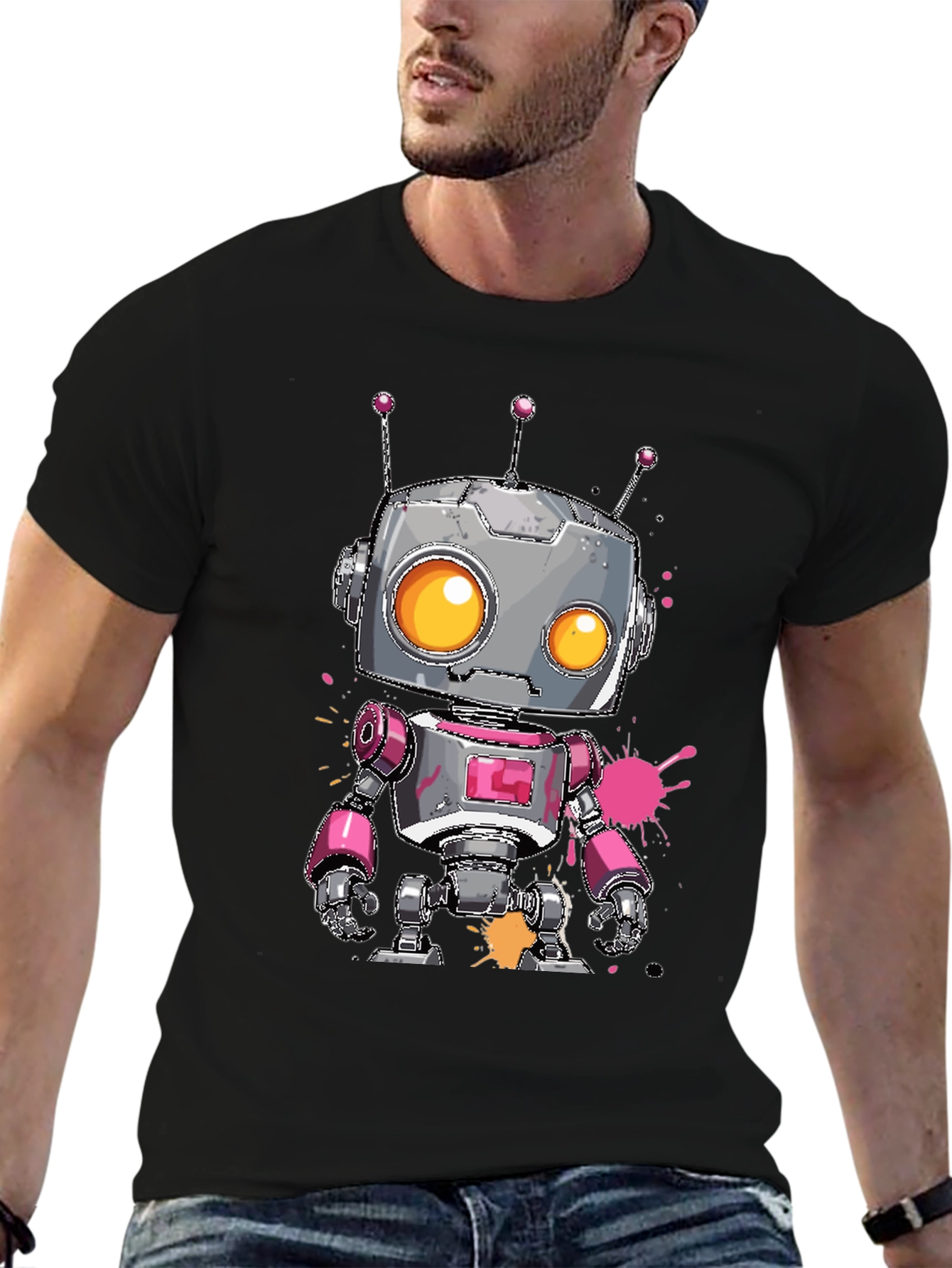 Black Robot Graphic Tee - Cool Cartoon Robot Design view 6