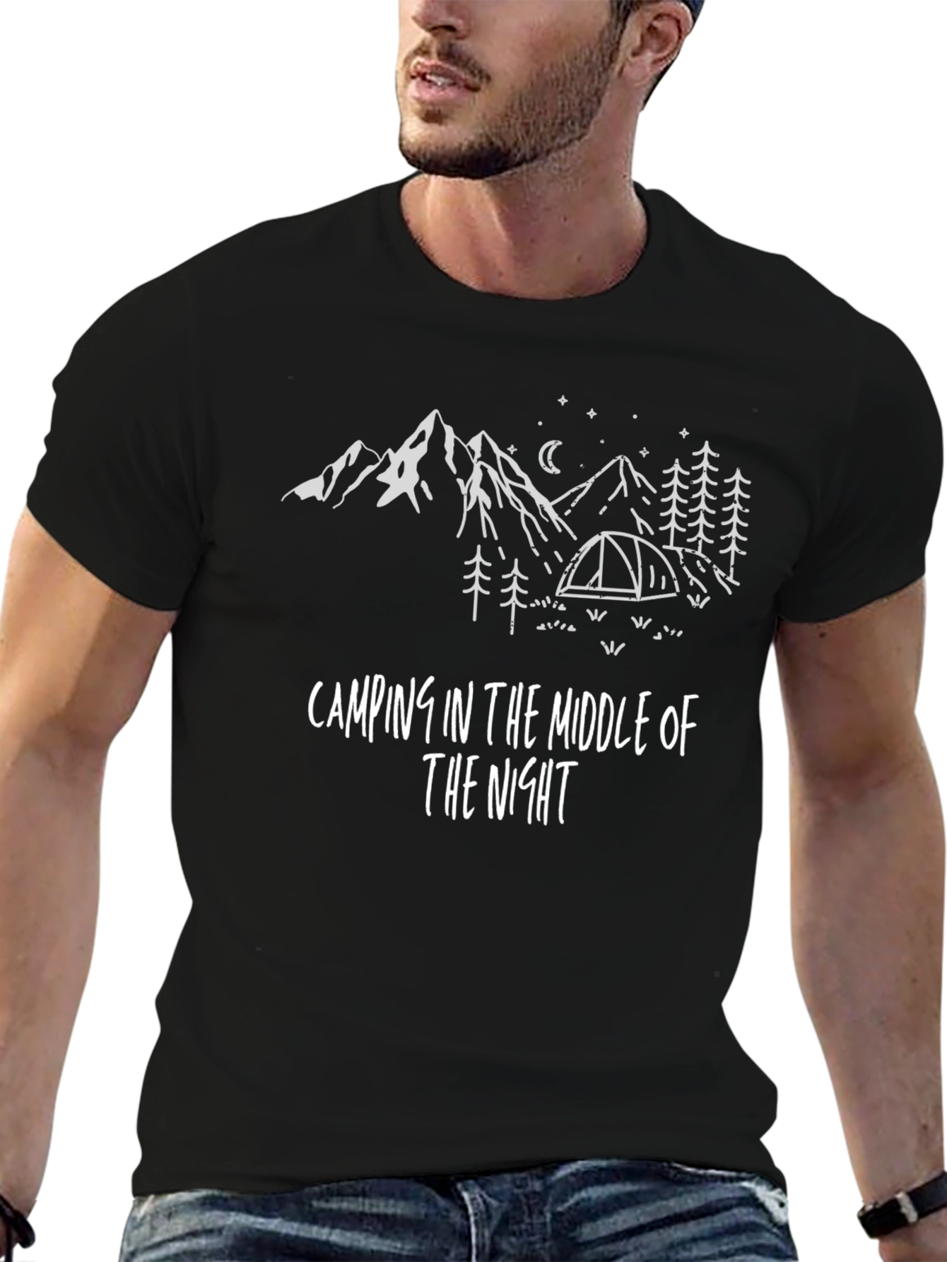 Black Camping in the Night Graphic Tee view 6