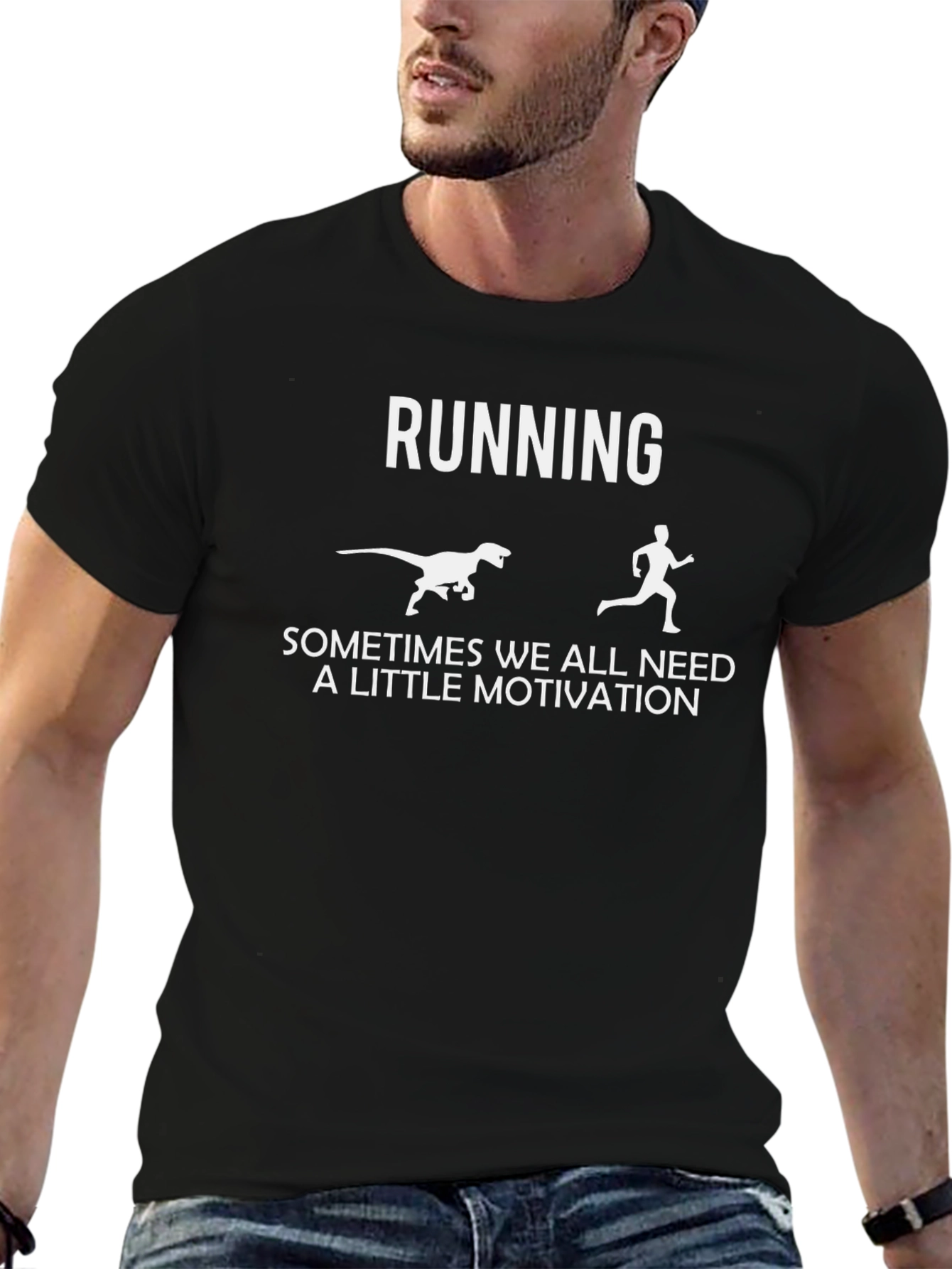 Black Funny Running Motivation T-Shirt Dinosaur view 6