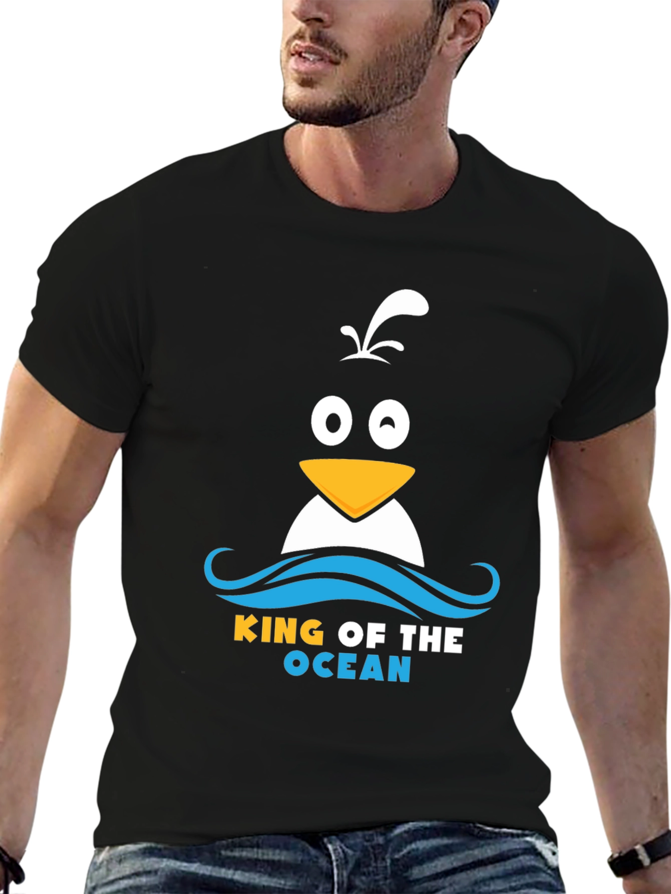 Black King of the Ocean Penguin T-Shirt - Black view 6