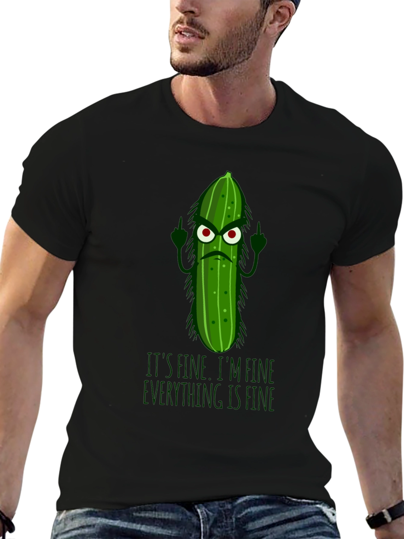 Black Funny Pickle T-Shirt - It's Fine, I'm Fine, Everything Is Fine view 6
