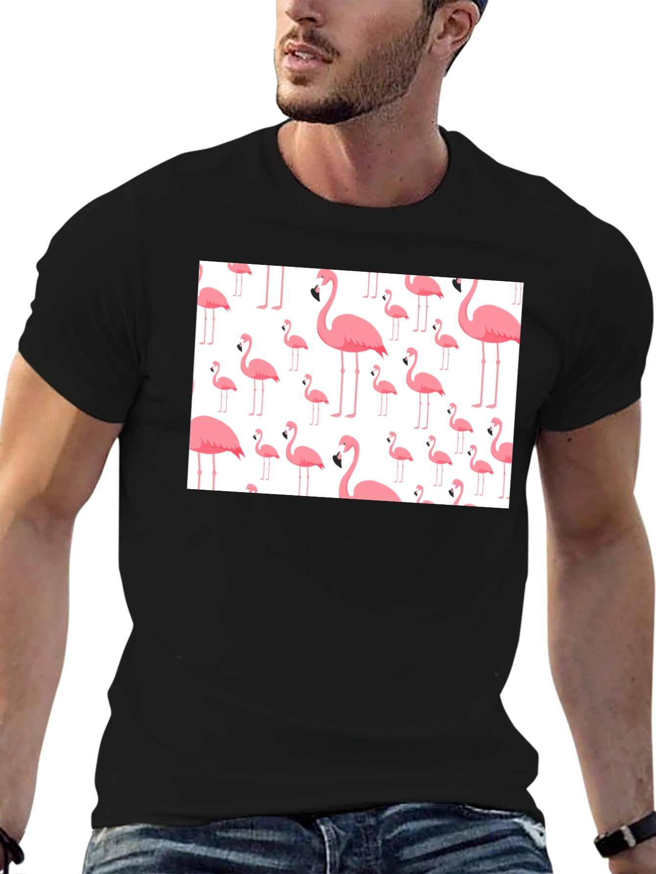 Fun Flamingo Pattern Black T-Shirt - 6
