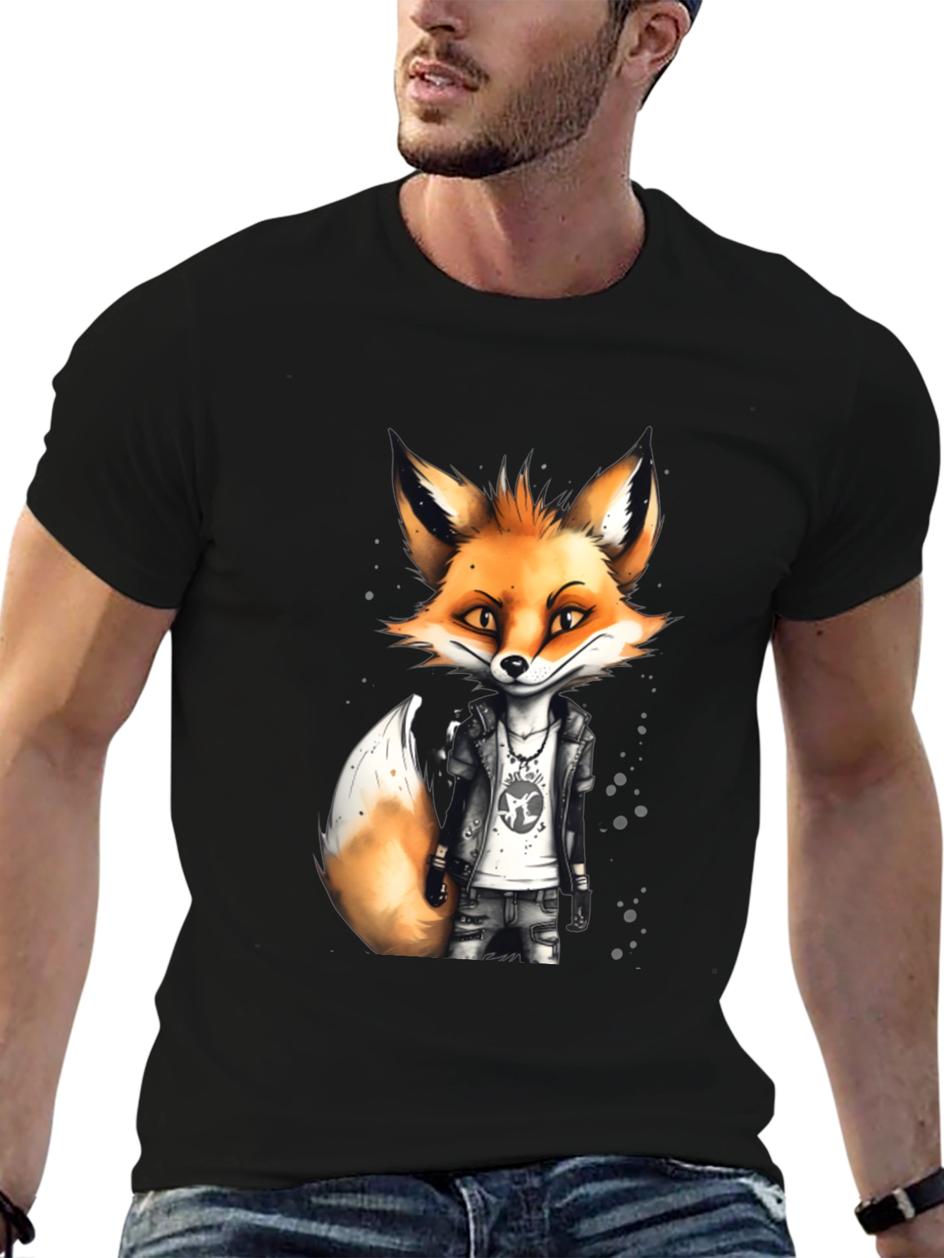 Black Cool Fox Graphic Tee - Men's Black T-Shirt view 6