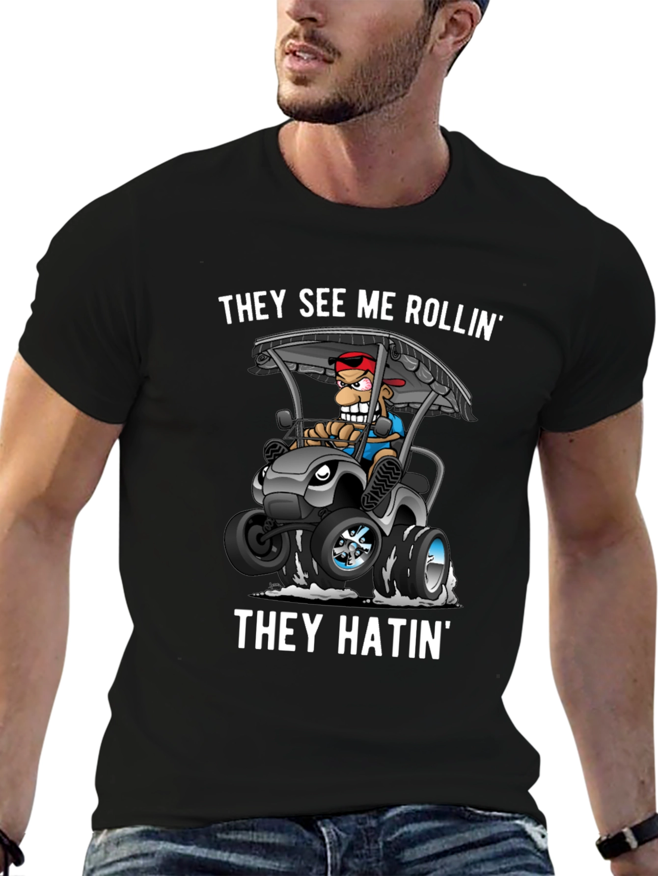 Black They See Me Rollin' T-Shirt view 6