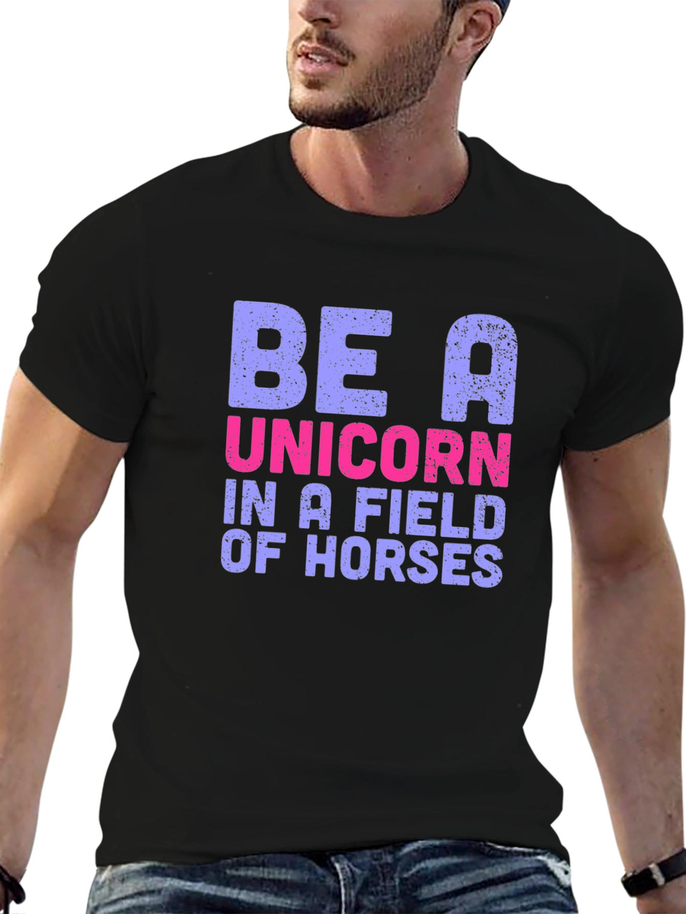 Black Be A Unicorn T-Shirt - Novelty Graphic Tee view 6