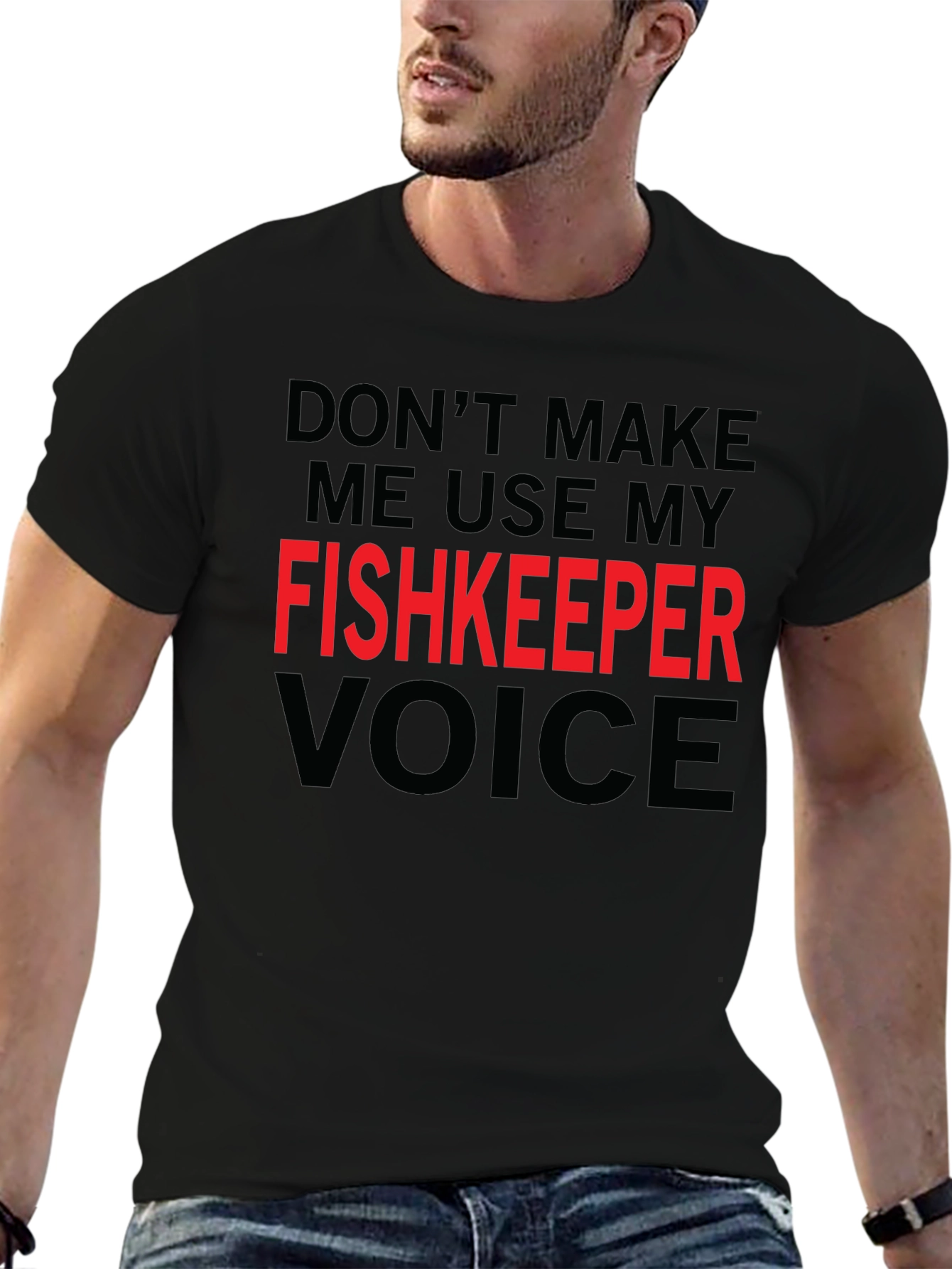 Black Funny Fishkeeper Voice T-Shirt view 6