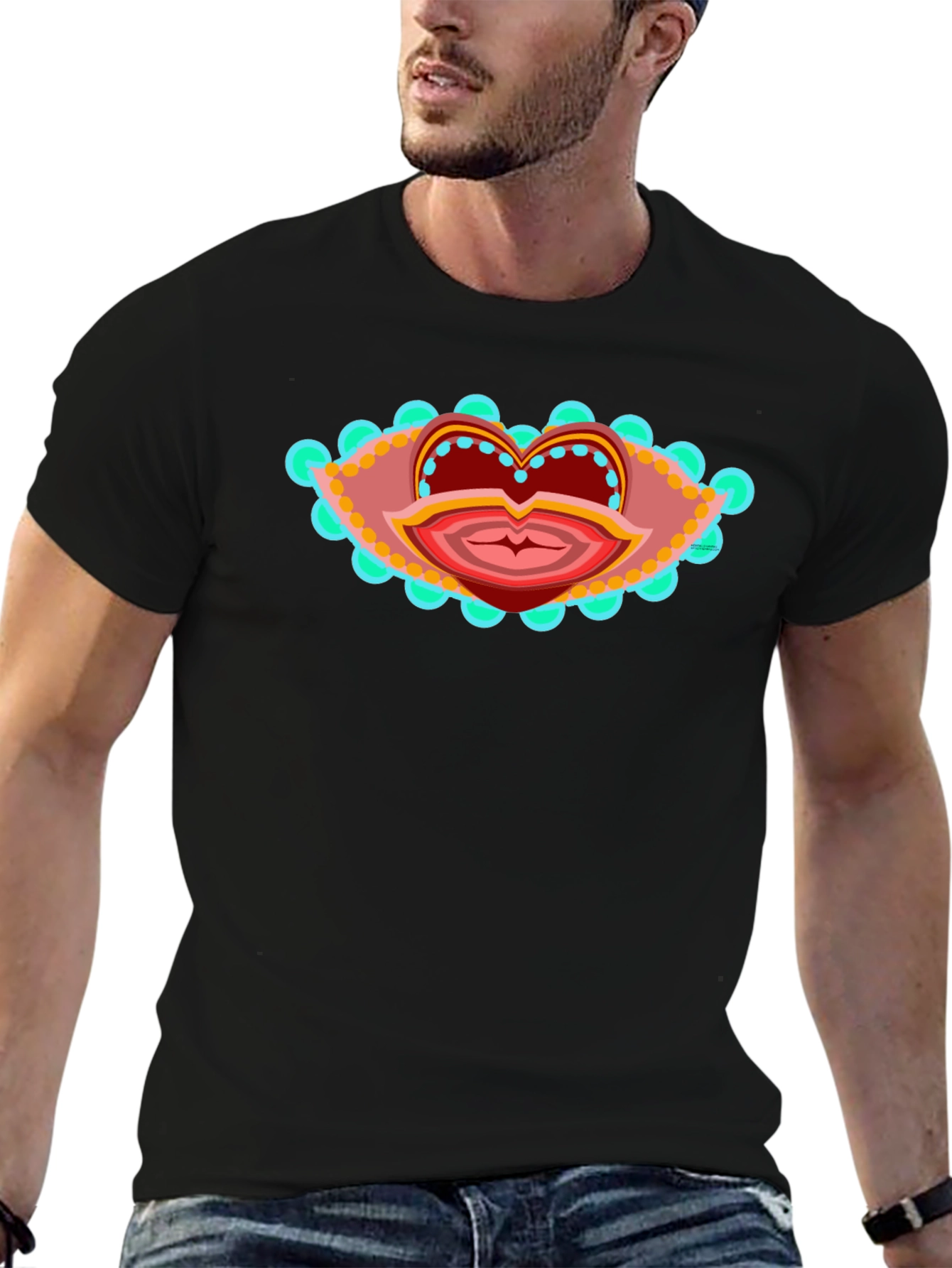 Black Abstract Lip Art T-Shirt - Unique Graphic Tee view 6