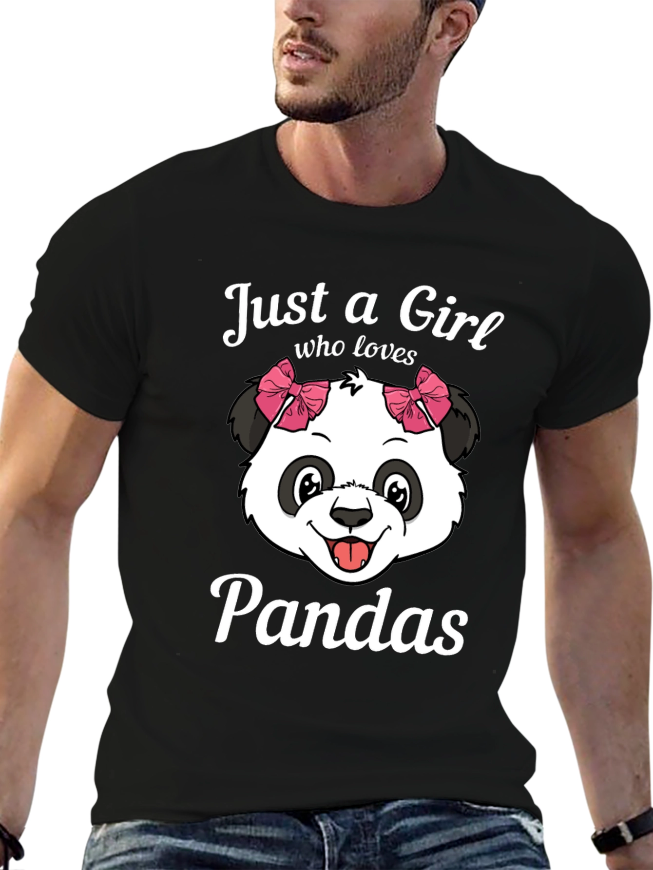 Black Just a Girl Who Loves Pandas T-Shirt view 6