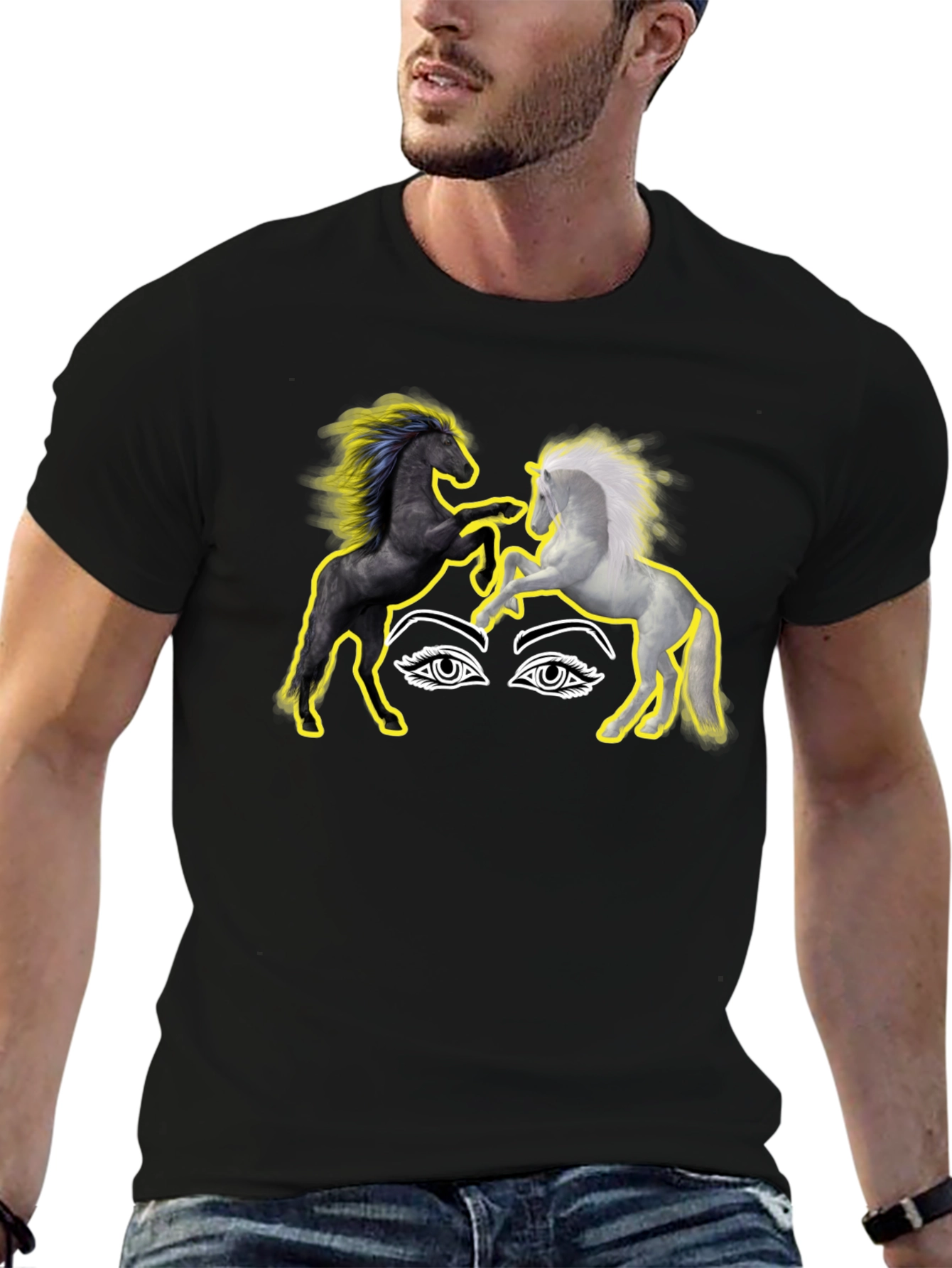 Black Yin Yang Horses Graphic T-Shirt view 6