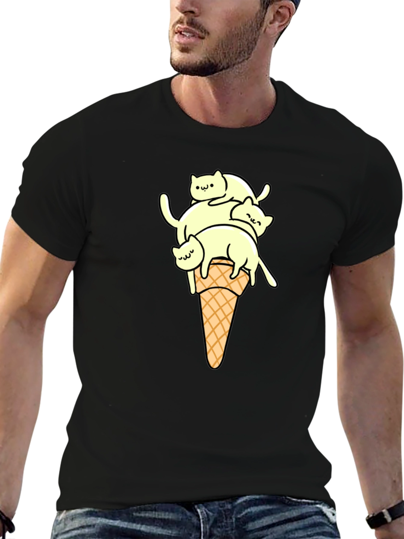 Black Cats on Cone Black Tee - Unique Graphic T-Shirt view 6