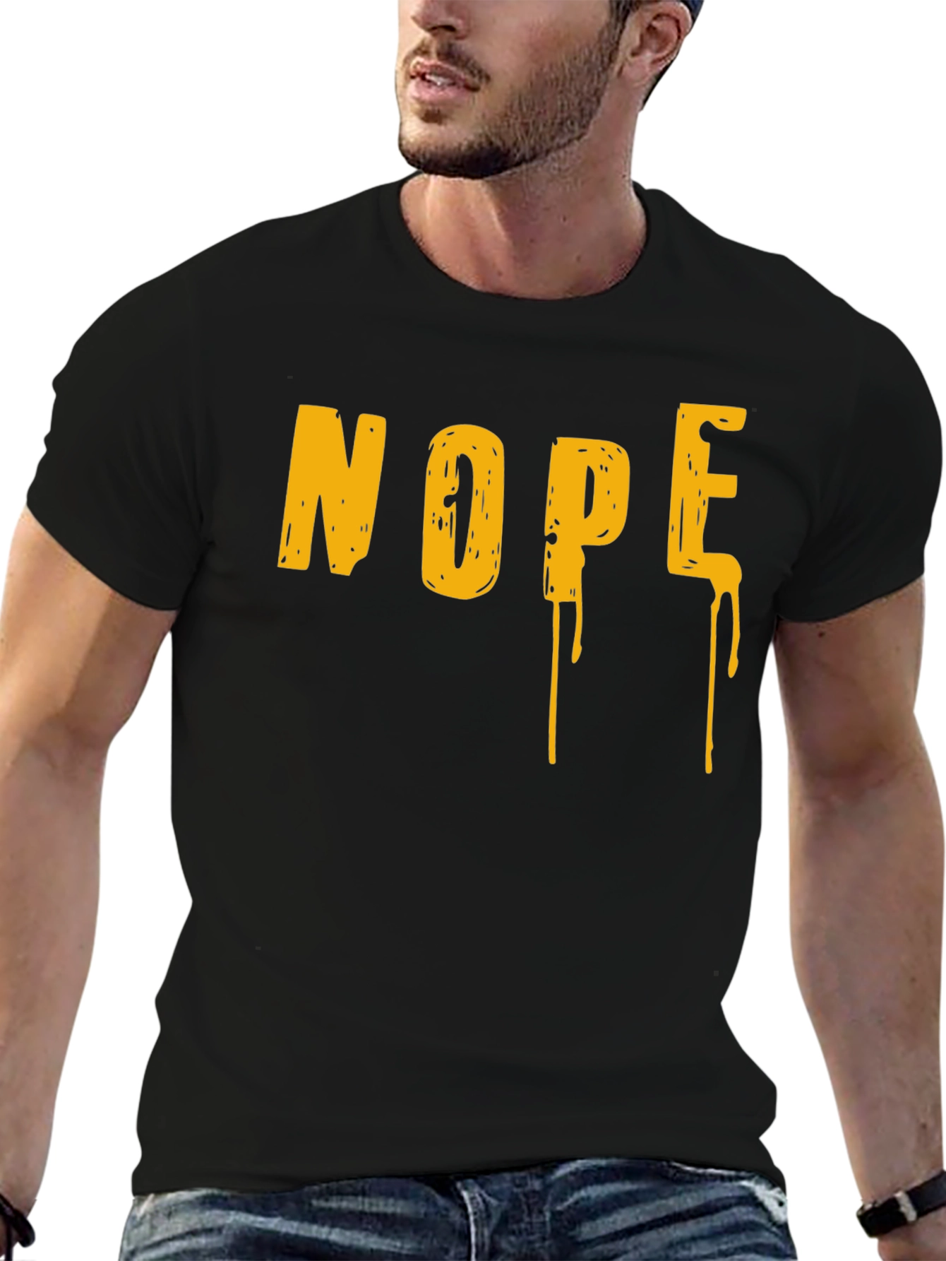 Black Nope Drip Graphic Tee - Black Cotton Blend Casual T-Shirt view 6