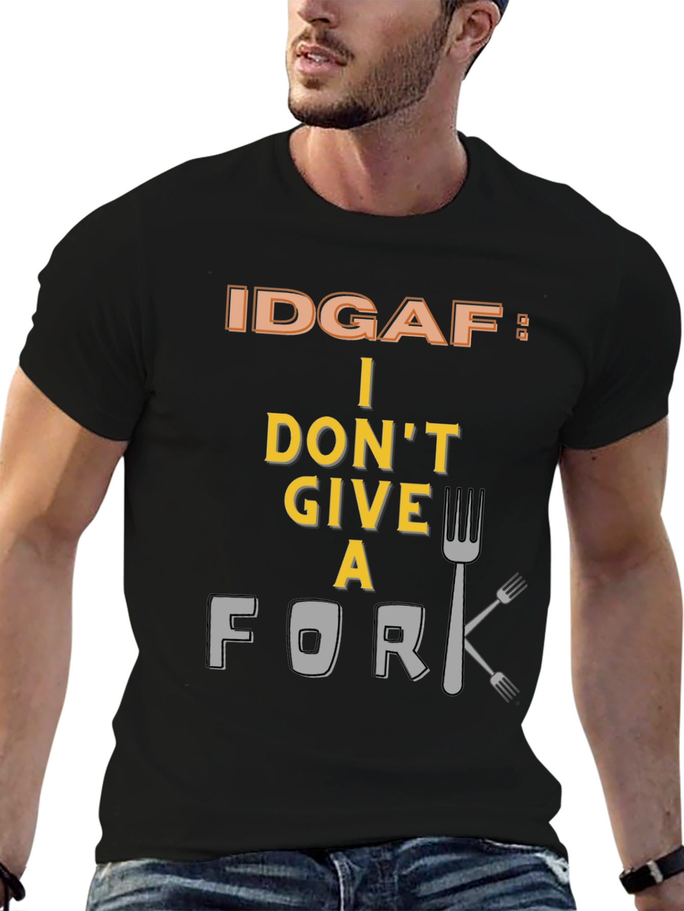 Black IDGAF: I Don't Give a Fork Graphic Tee view 6