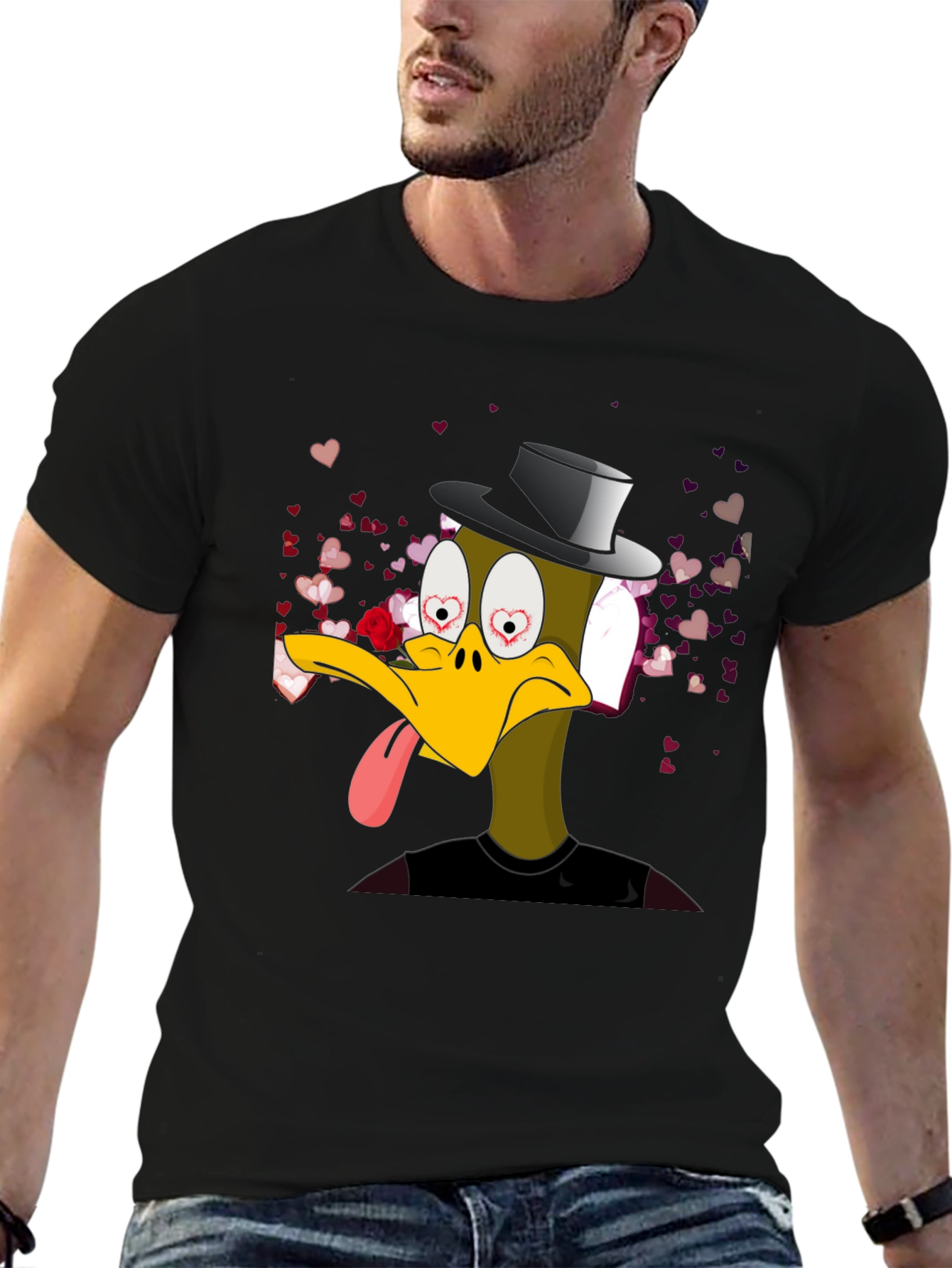 Black Funny Duck Valentine's T-Shirt view 6