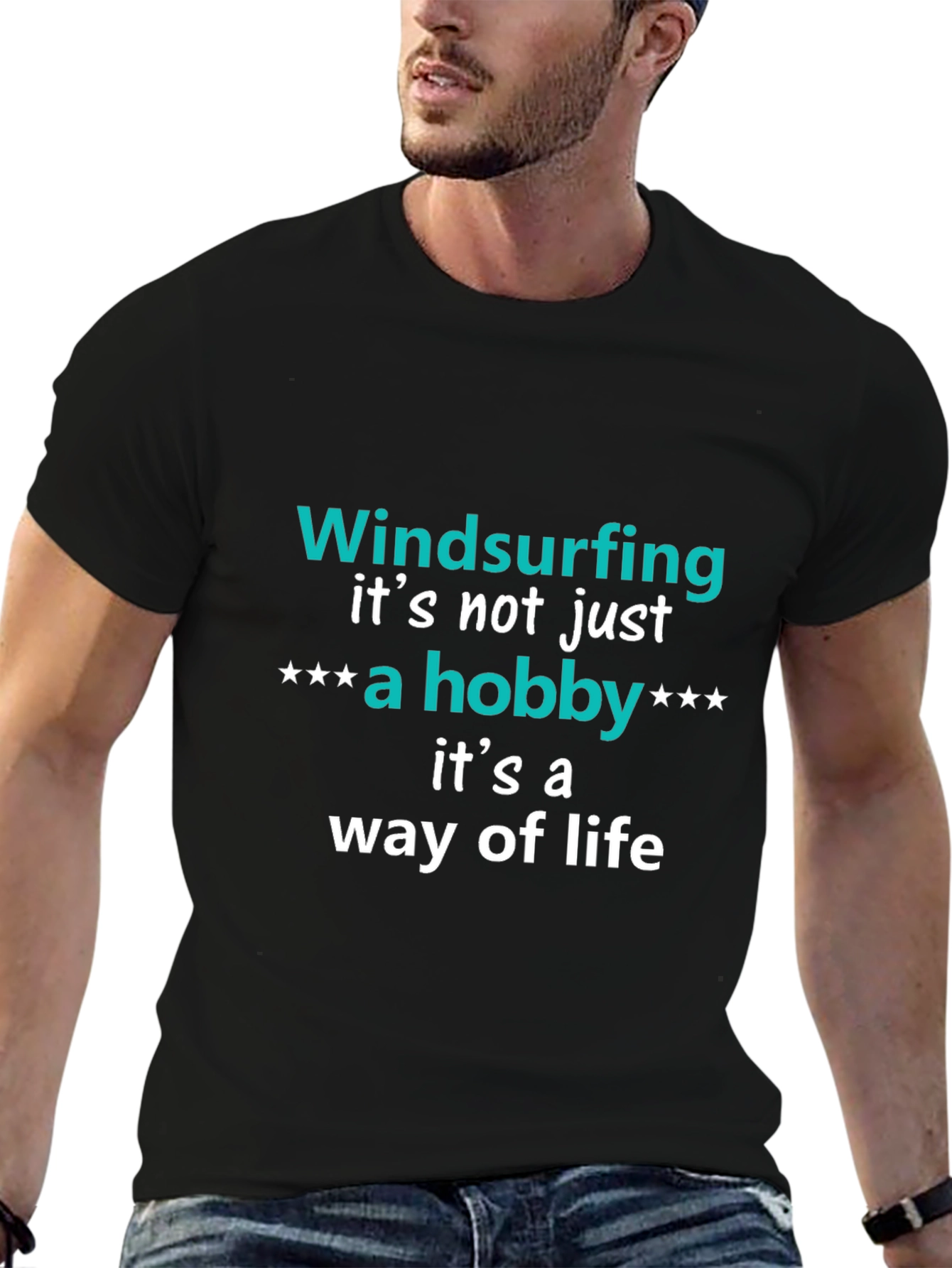 Black Windsurfing Hobby T-Shirt - Way of Life Tee view 6
