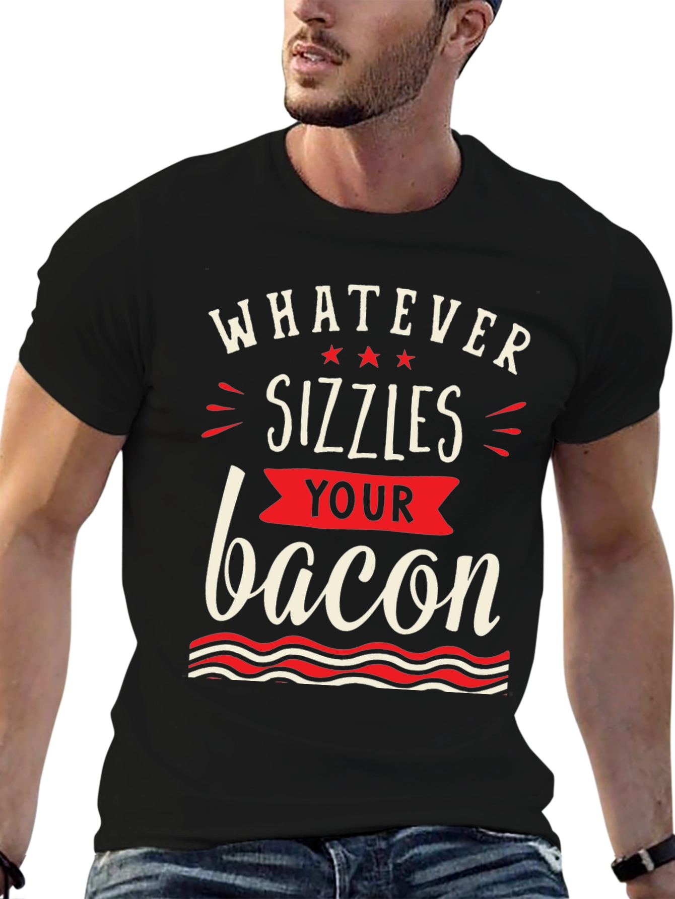 Black Whatever Sizzles Your Bacon Black T-Shirt view 6