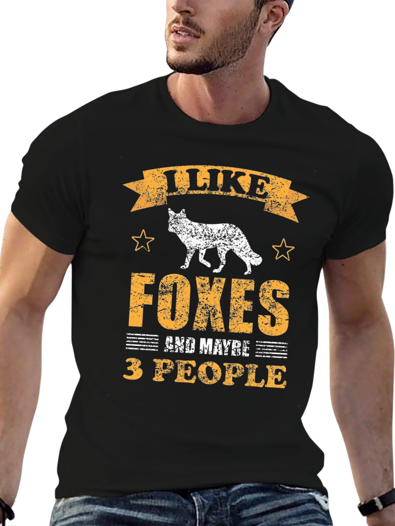 Black I Like Foxes and Maybe 3 People T-Shirt view 6