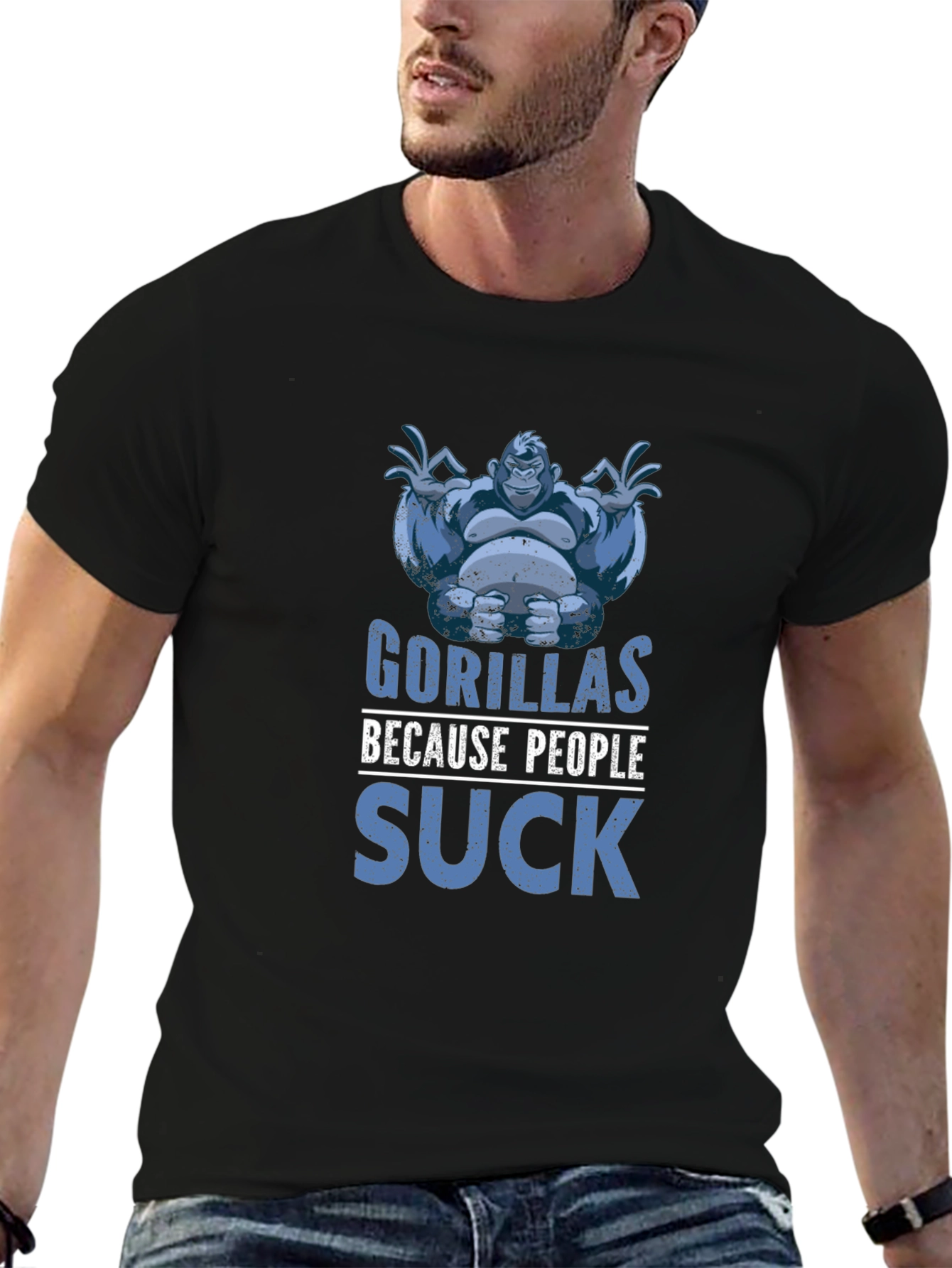 Black Gorillas Because People Suck Black T-Shirt view 6