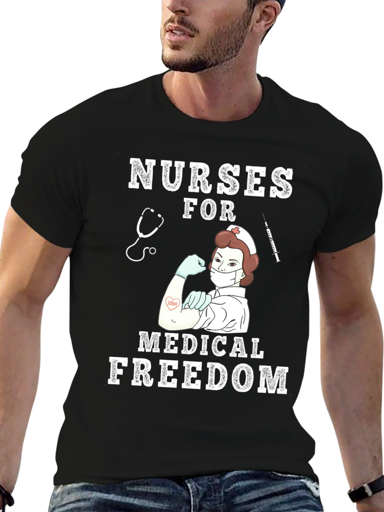 Black Nurses for Medical Freedom Black T-Shirt view 6