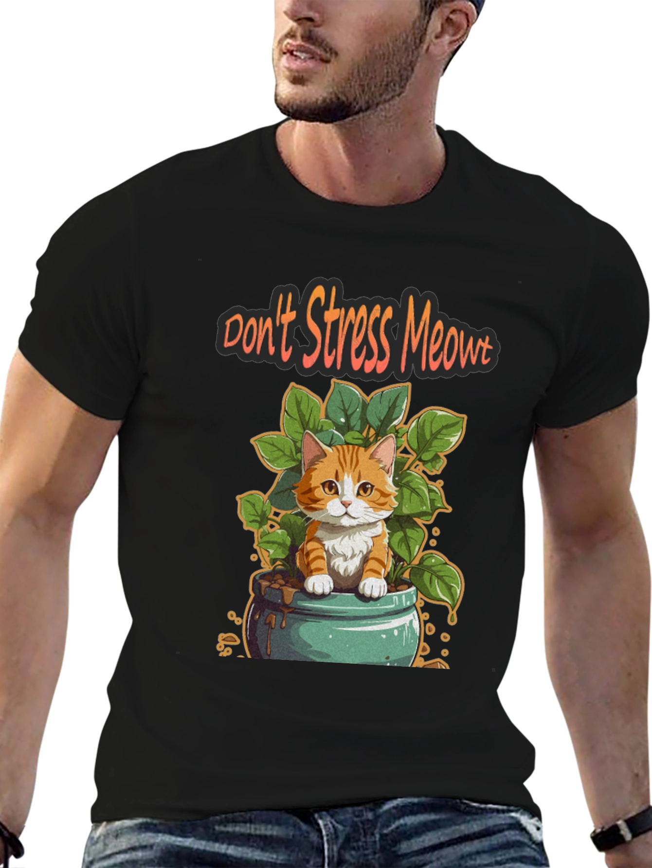 Black Don't Stress Meowt T-Shirt view 6