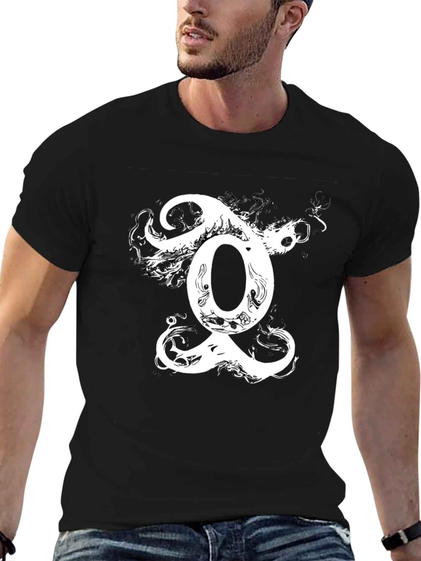 Black Black T-Shirt with Unique White Graphic Design view 6