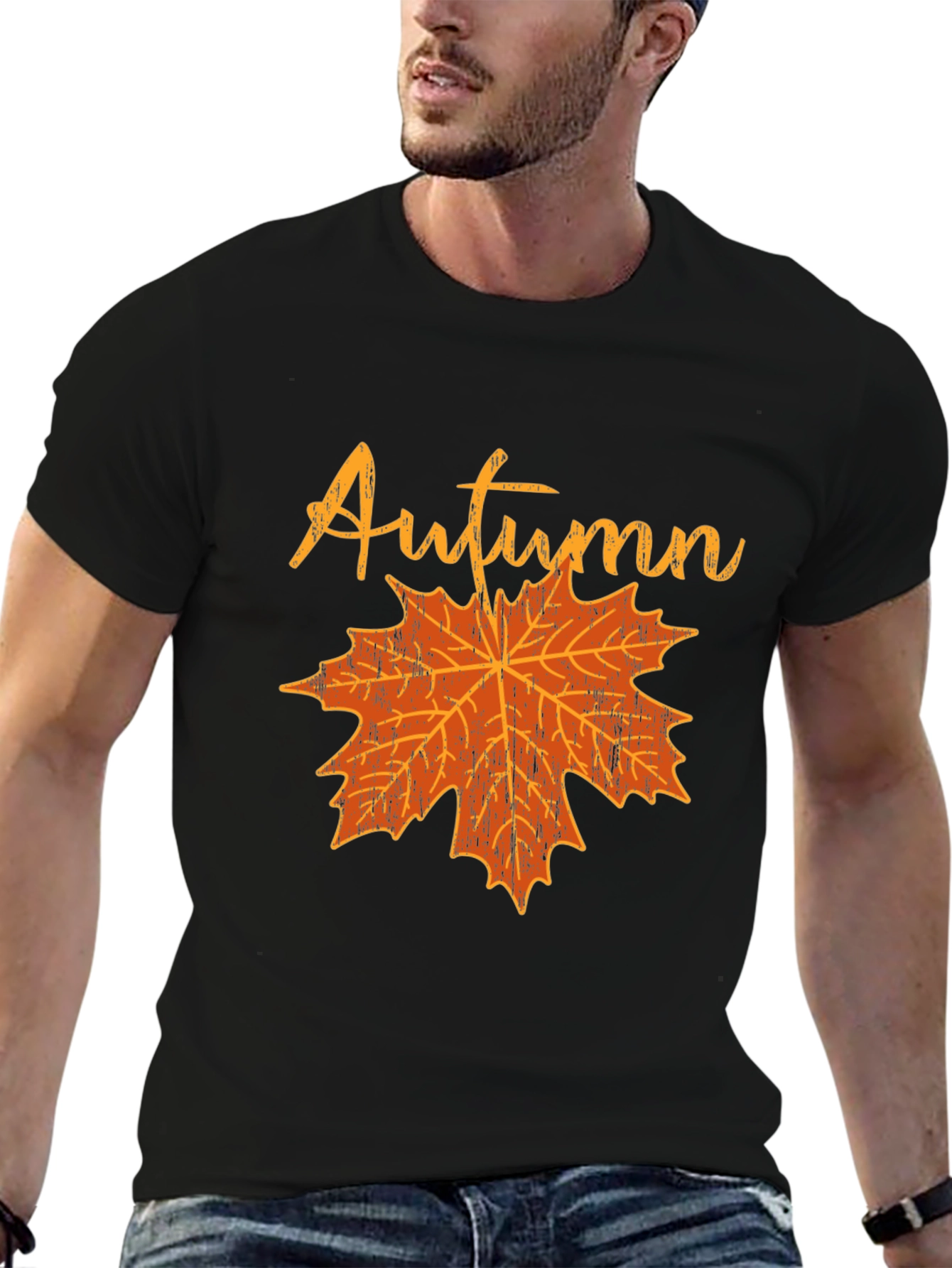 Black Autumn Leaf Graphic T-Shirt - Black view 6