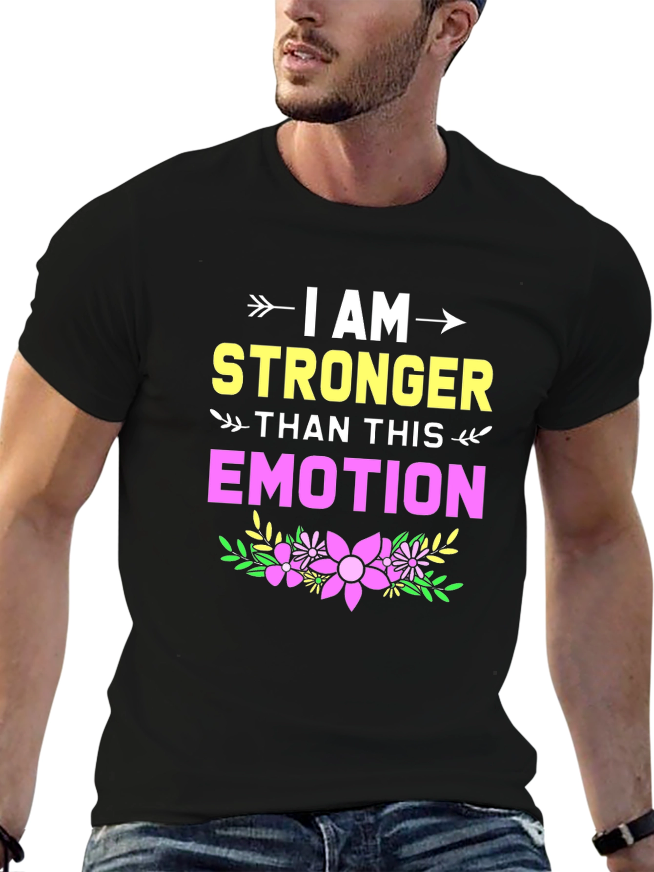 Black I Am Stronger Than This Emotion Graphic Tee view 6