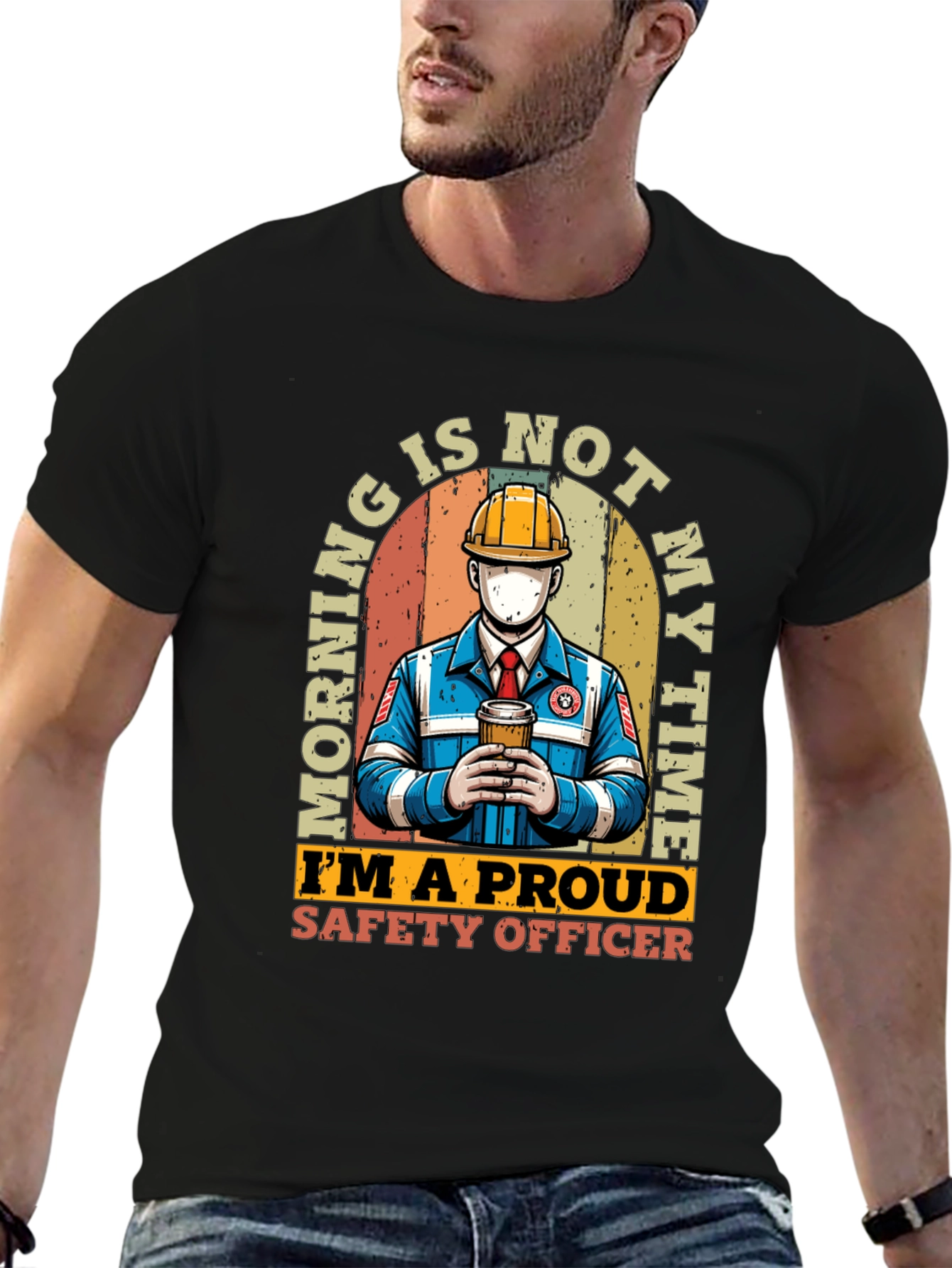 Black Safety Officer T-Shirt: Morning Is Not My Time view 6