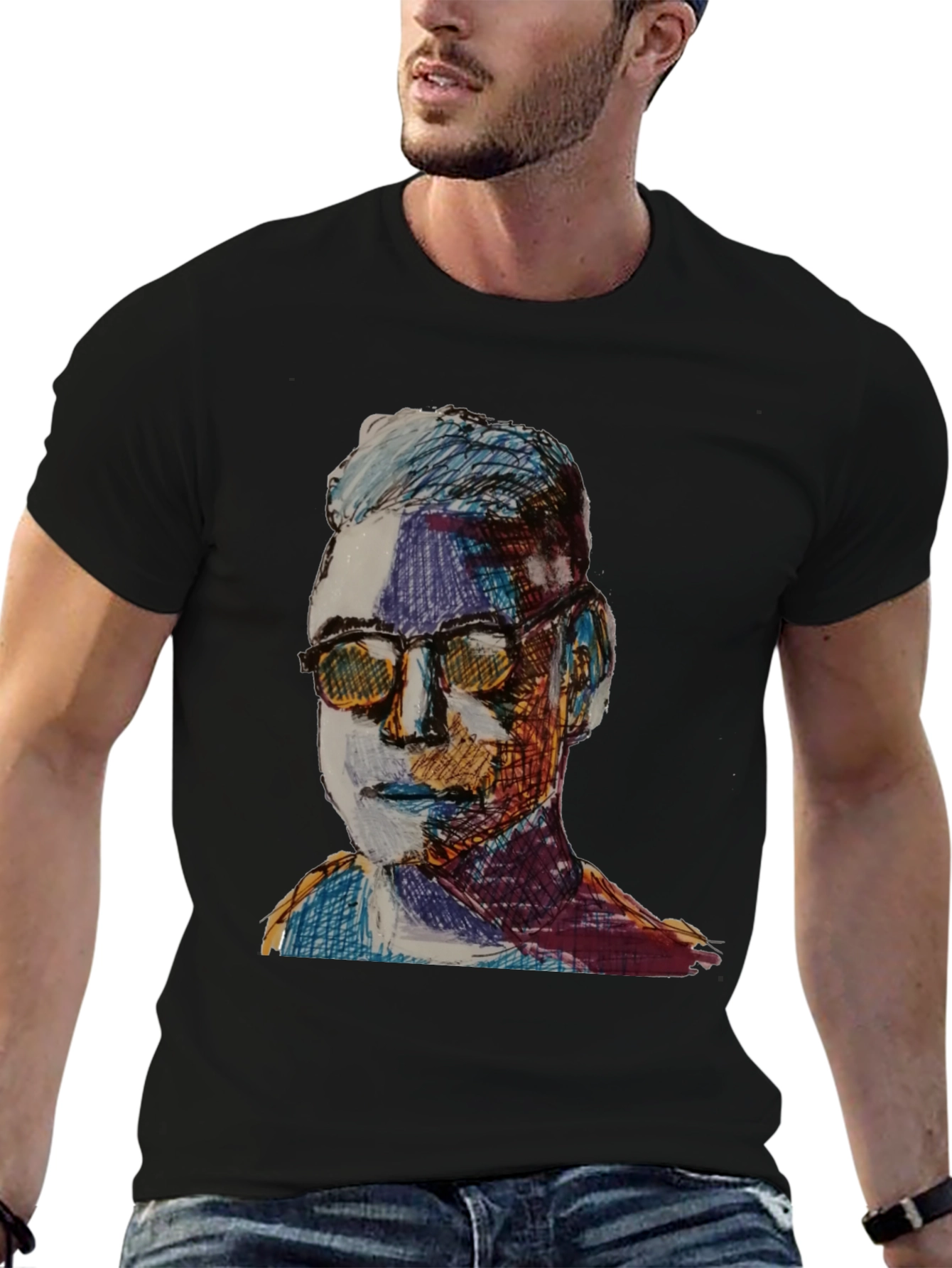 Black Artistic Portrait Graphic Tee - Black view 6