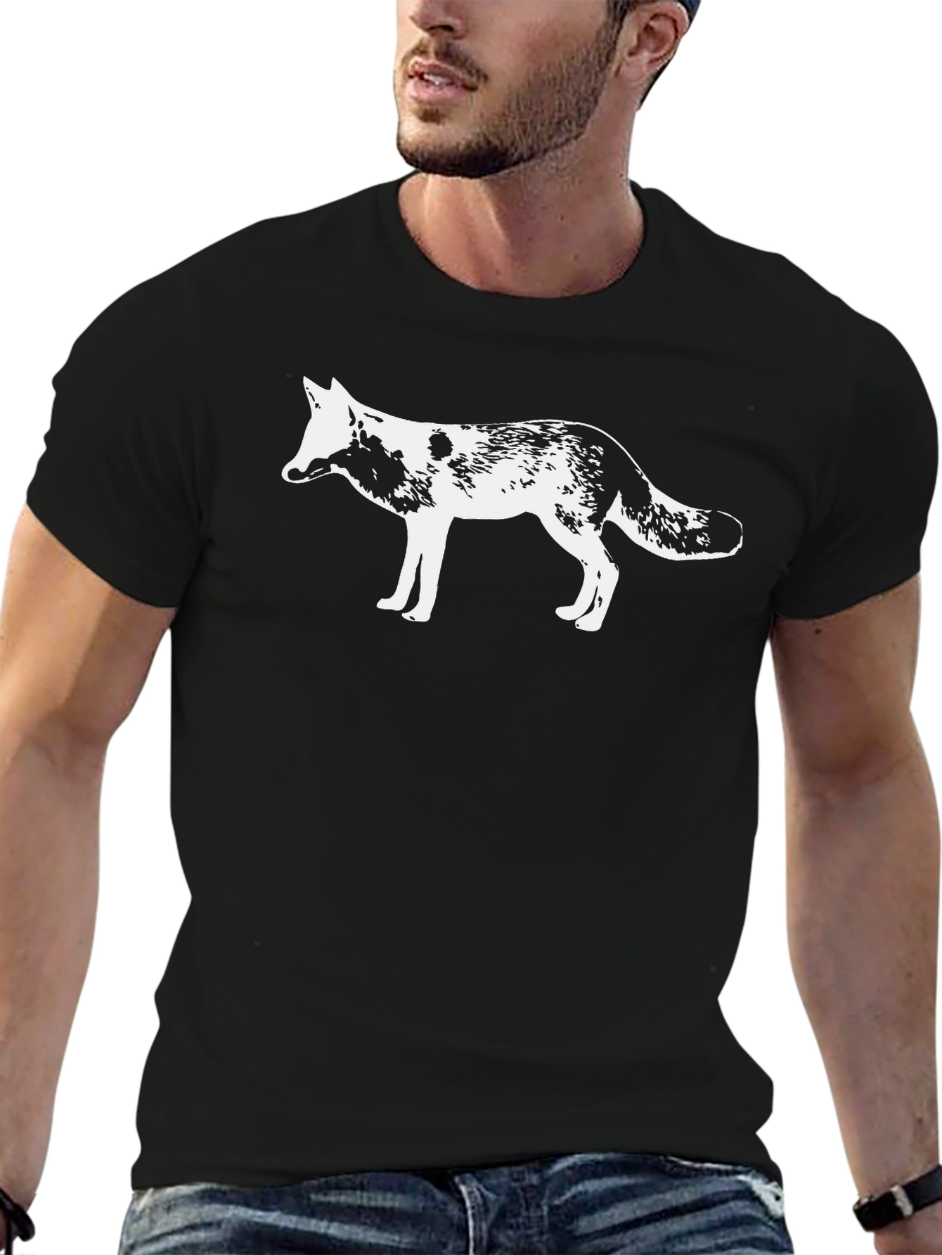 Black Fox Graphic Black T-Shirt - Unisex Crew Neck Tee view 6