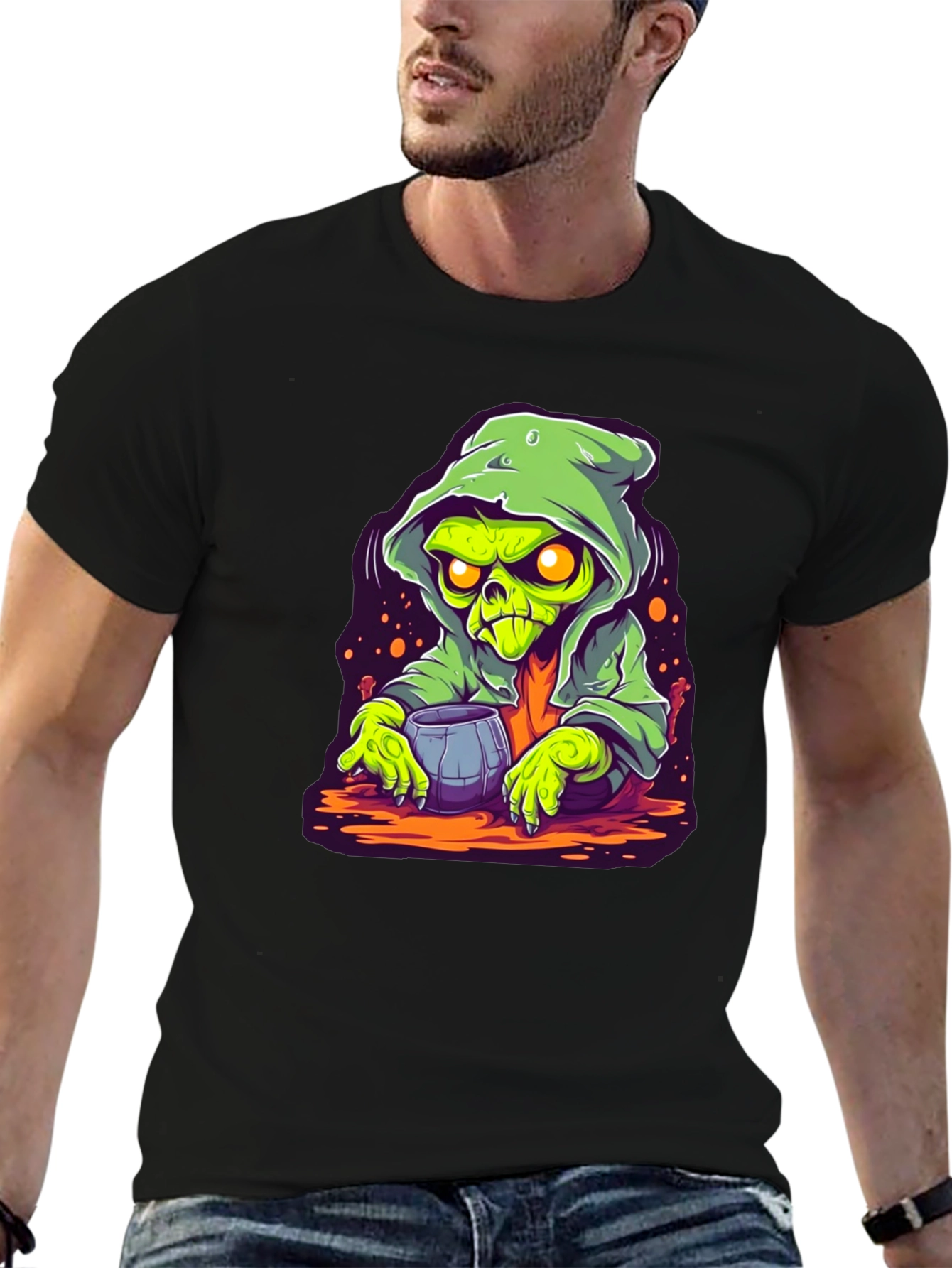 Black Grim Reaper Cartoon Graphic Black T-Shirt view 6