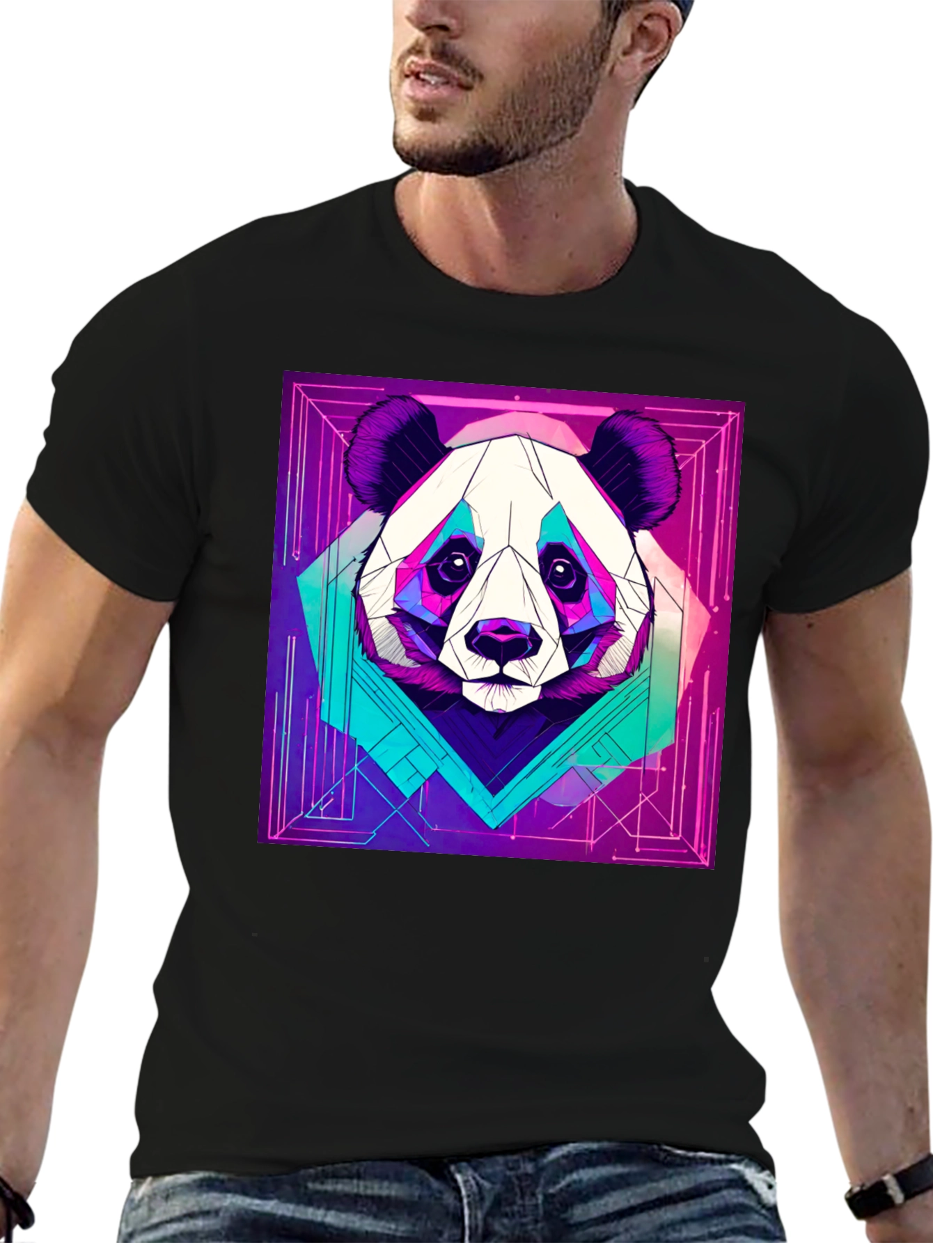 Black Cyberpunk Panda Graphic Tee - Cool Animal Design view 6