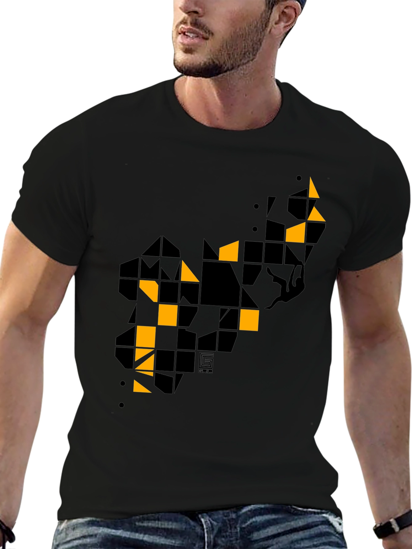Black Geometric Graphic Print Men's Black T-Shirt view 6
