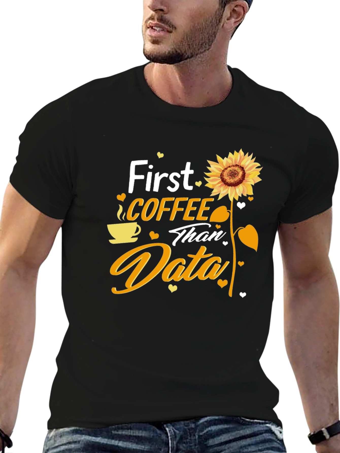 Black Coffee and Data T-Shirt - Sunflower Design view 6