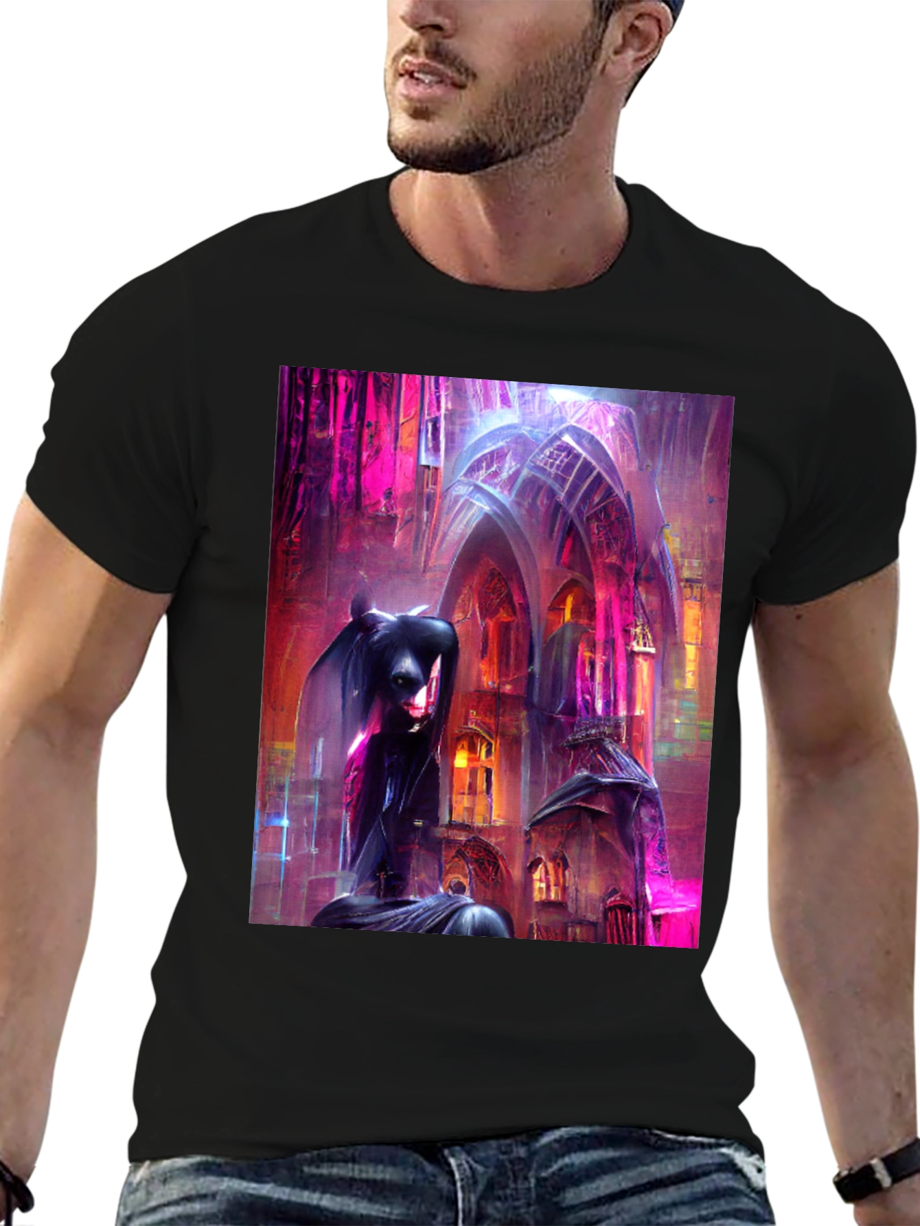 Black Gothic Art Tee - Dark Fantasy Style T-Shirt view 6
