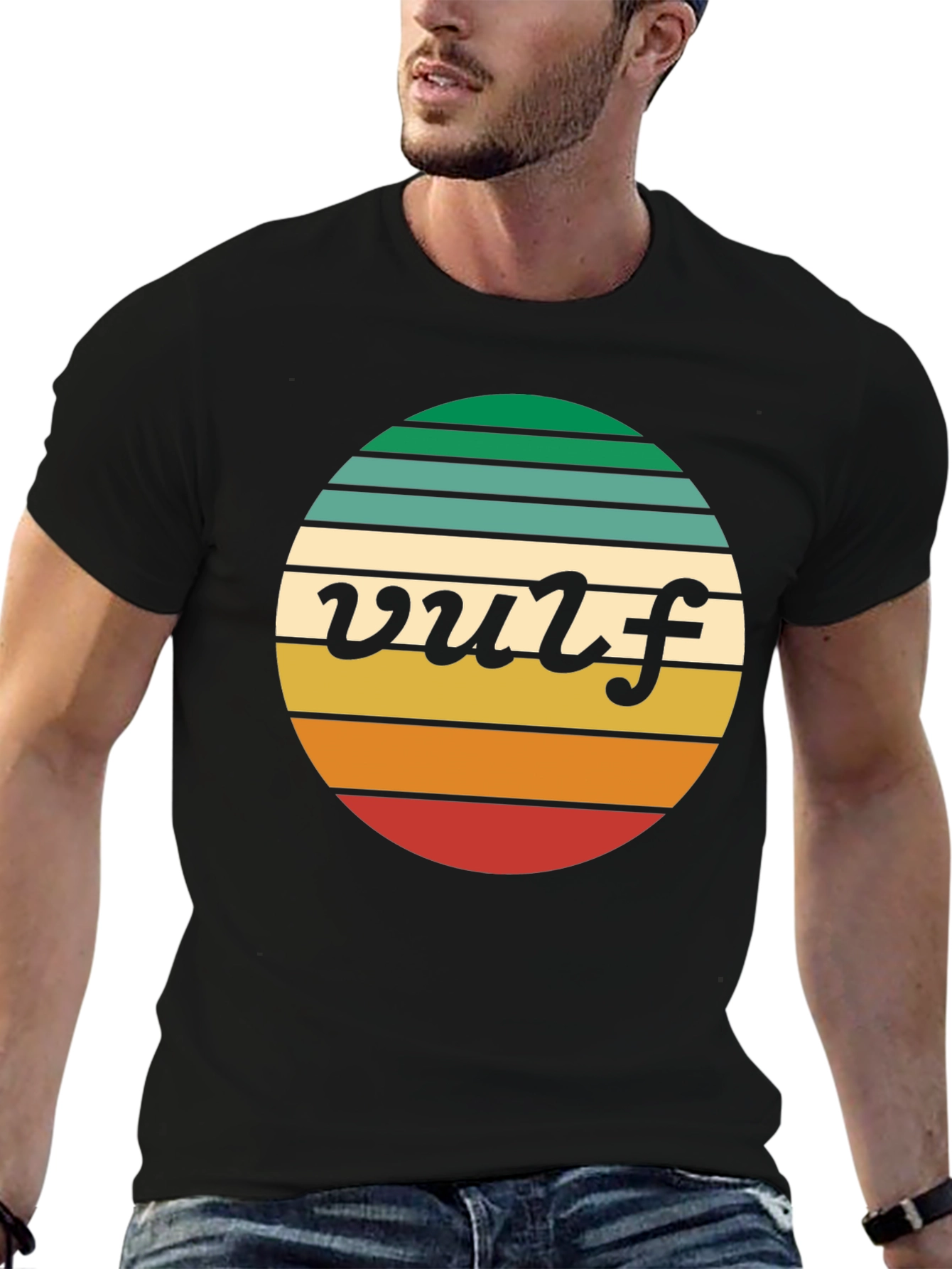 Black Retro Vulf Tee - Striped Circle Graphic view 6