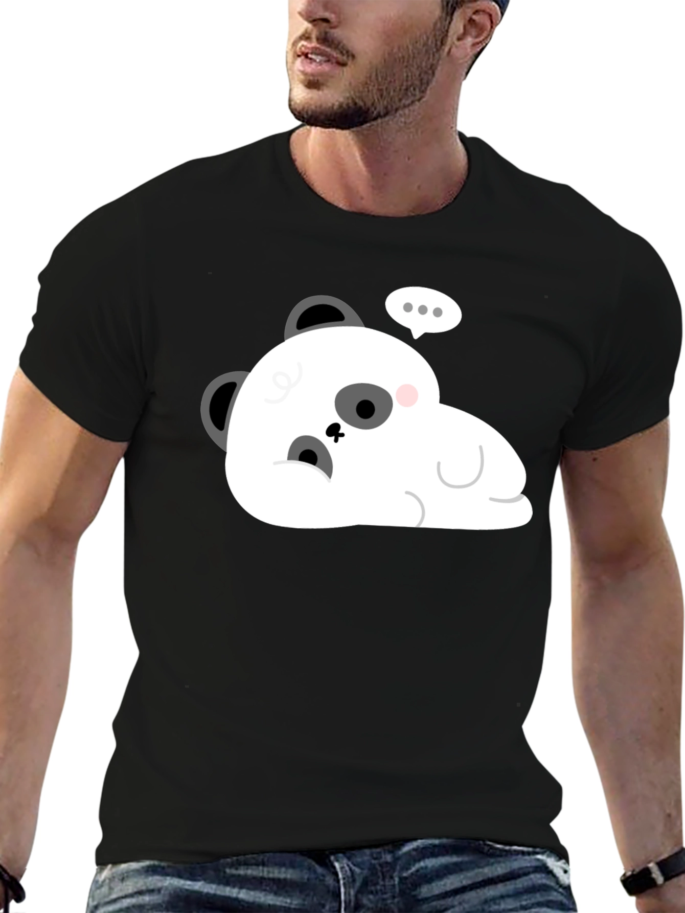 Black Cute Cartoon Panda Graphic T-Shirt - Black view 6