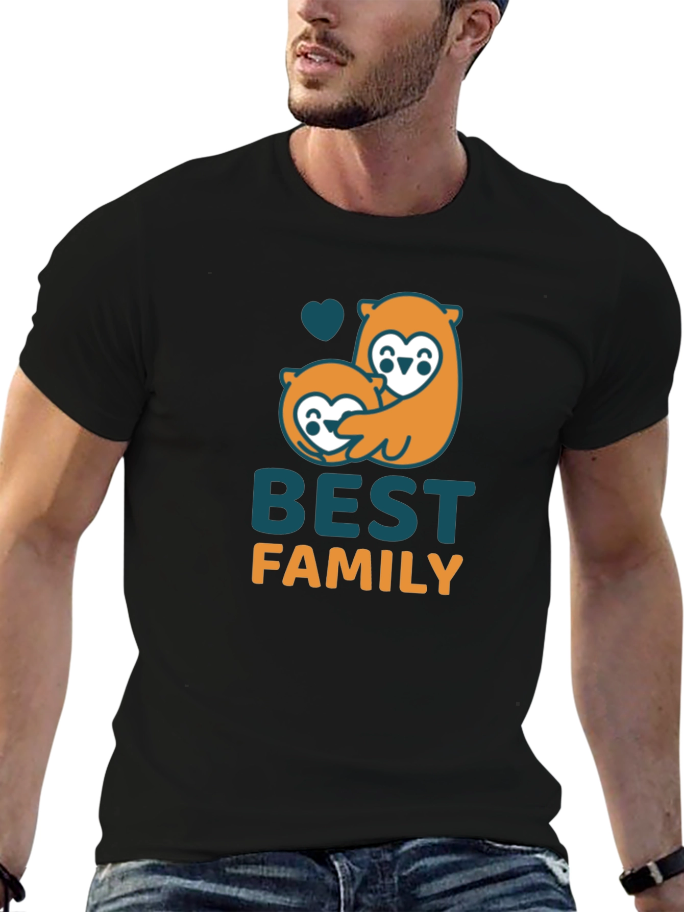 Black Best Family Otter Graphic Black T-Shirt view 6