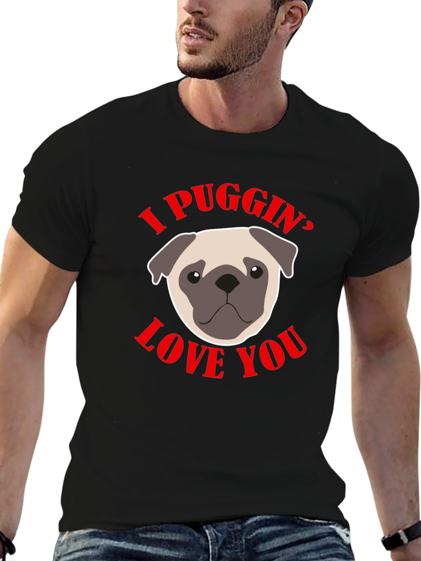 Black I Puggin' Love You Black Graphic T-Shirt view 6